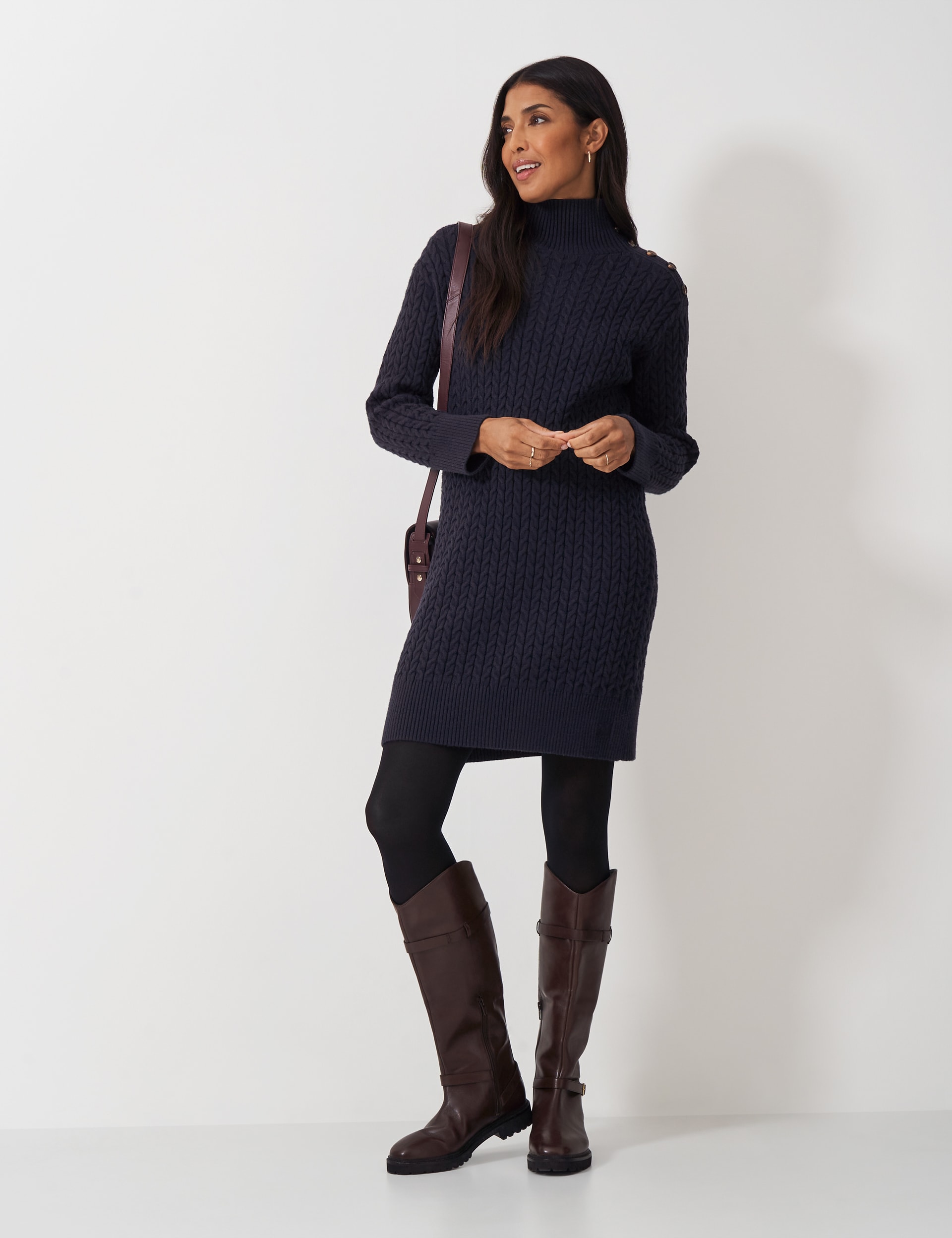 Crew Clothing Women's Textured Funnel Neck Mini Jumper Dress - 18 - Dark Navy, Dark Navy