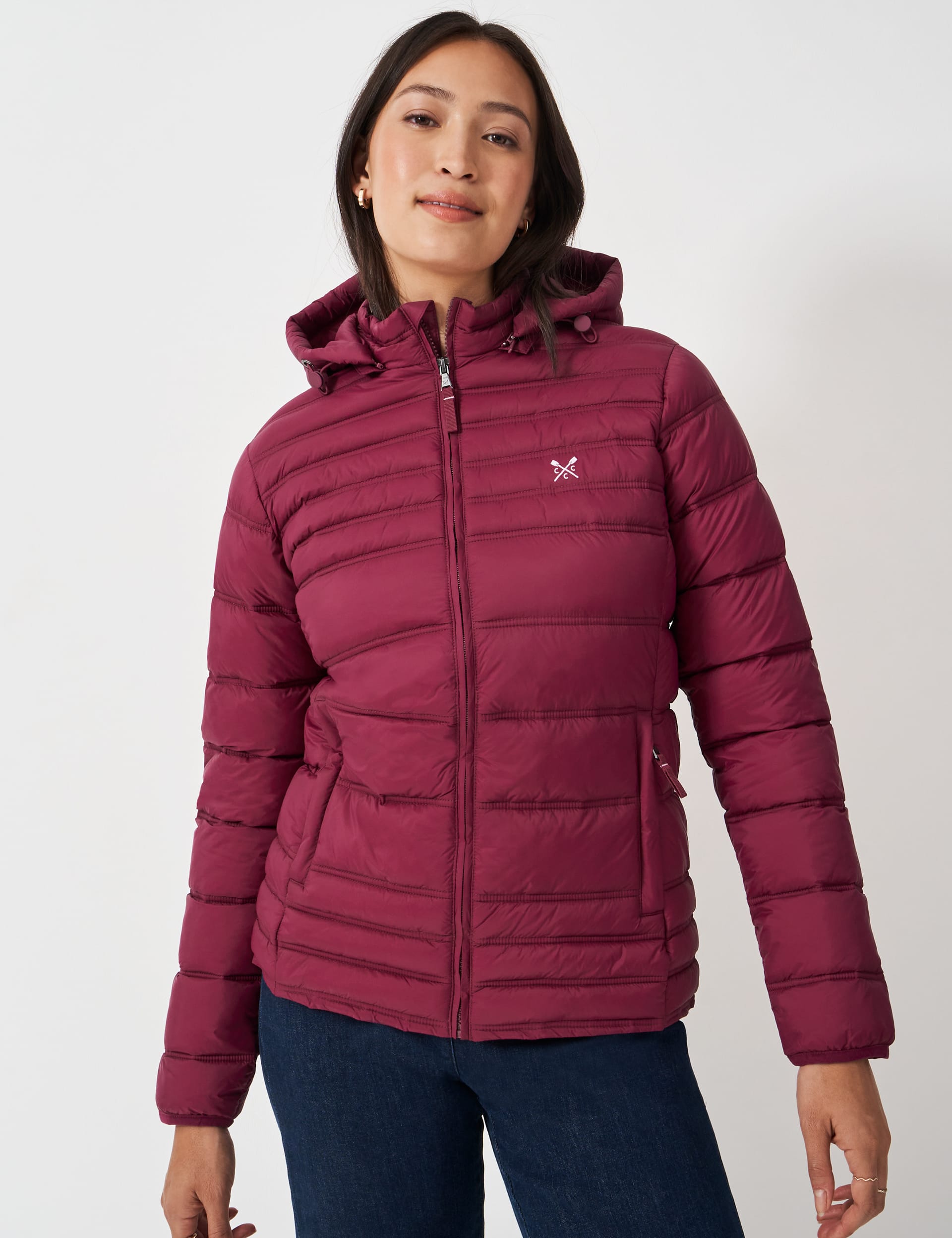 Crew Clothing Women's Lightweight Padded Hooded Jacket - 12 - Berry, Oatmeal,Berry,Teal