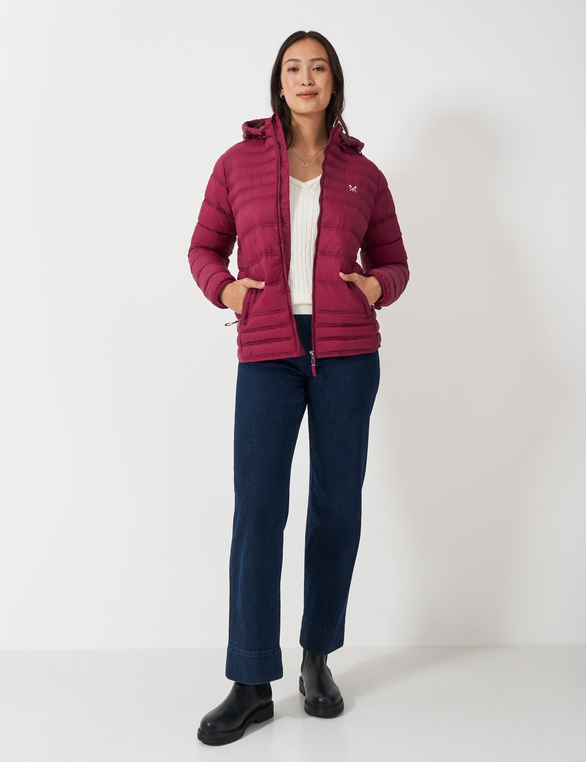 Crew Clothing Women's Lightweight Padded Hooded Jacket - 12 - Berry, Oatmeal,Berry,Teal