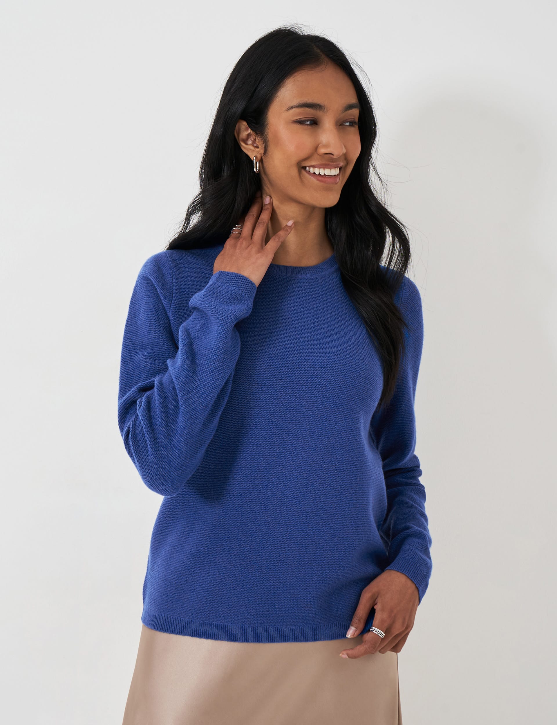 Crew Clothing Women's Merino Wool Rich Textured Crew Neck Jumper - 12 - Blue, Light Pink,Blue,Medium