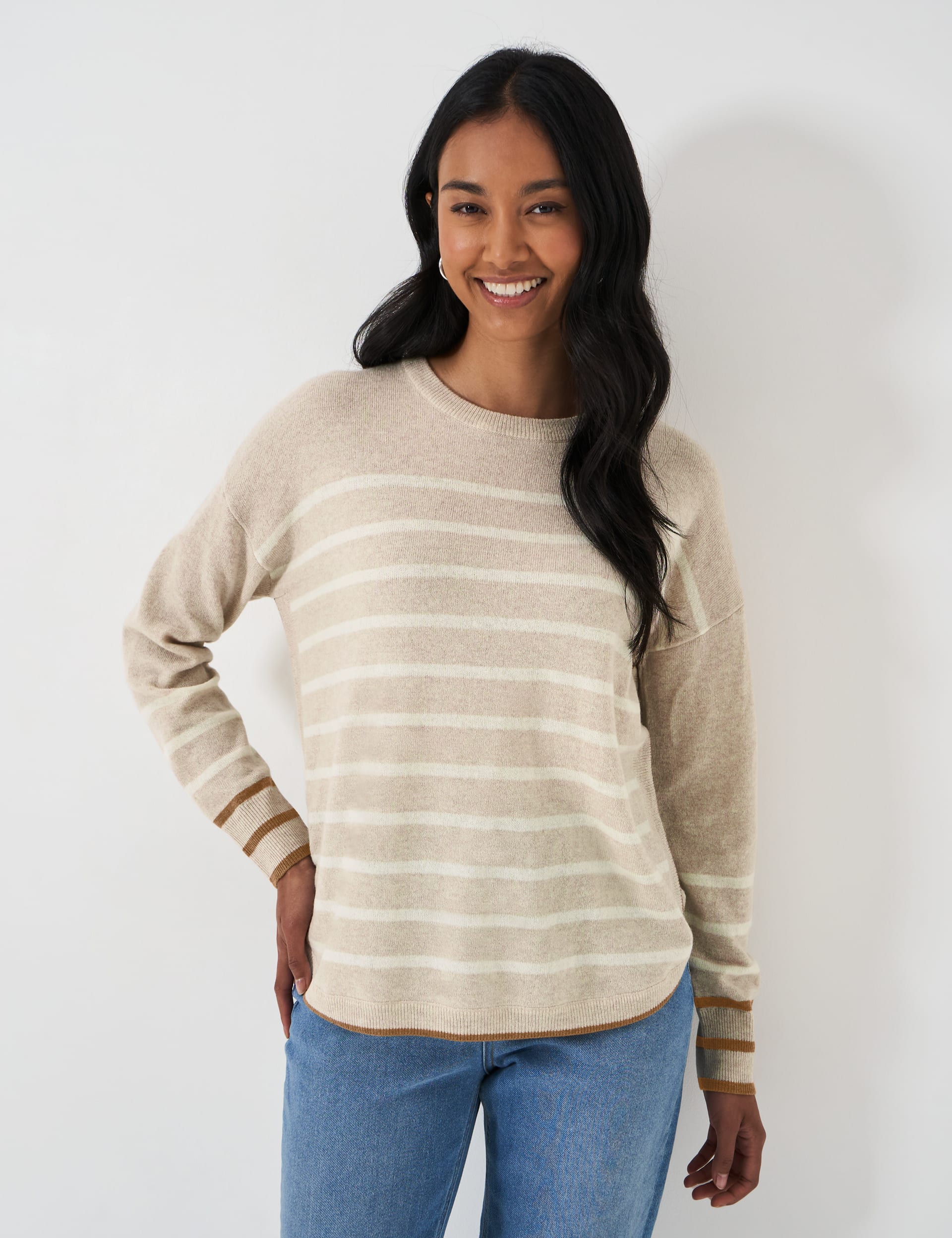 Crew Clothing Women's Merino Wool Rich Striped Jumper - 14 - Oatmeal Mix, Navy Mix,Oatmeal Mix