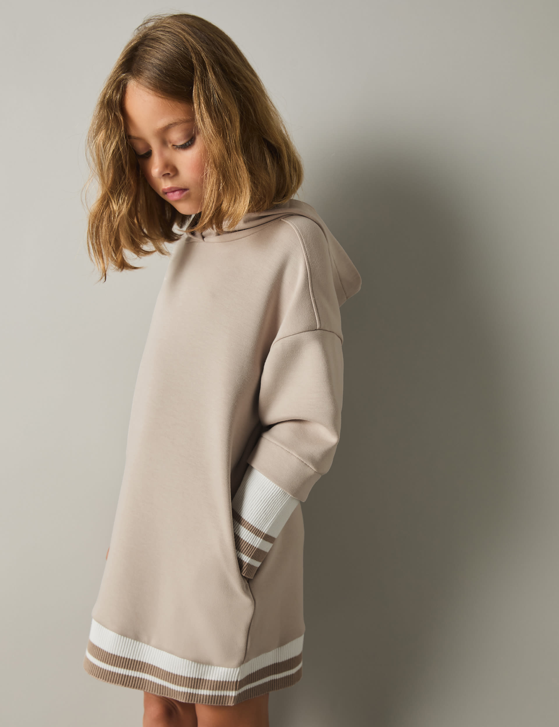 Reiss Girls Hooded Dress (6-14 Yrs) - 9-10Y - Beige Mix, Beige Mix