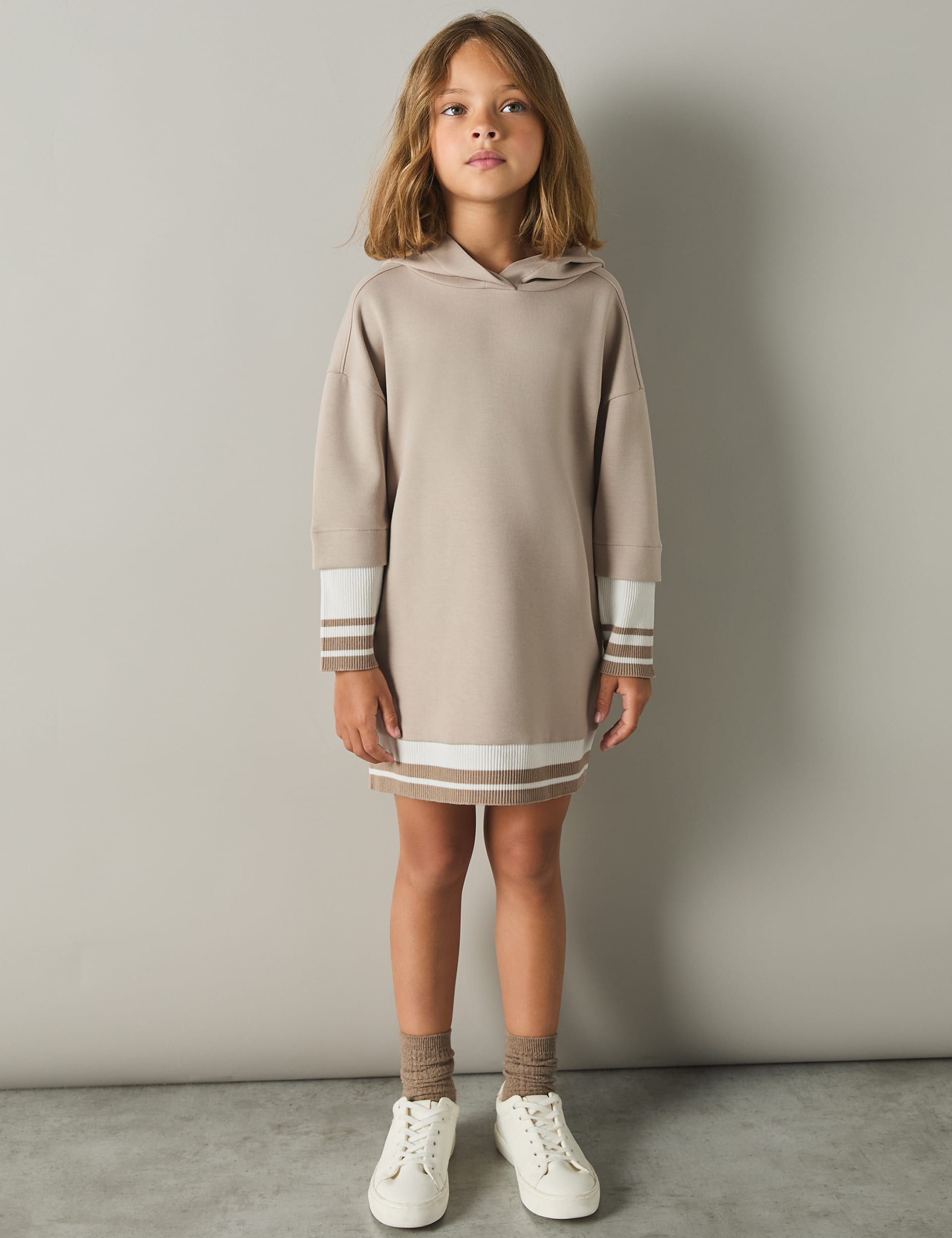 Reiss Girls Hooded Dress (6-14 Yrs) - 5-6 Y - Beige Mix, Beige Mix