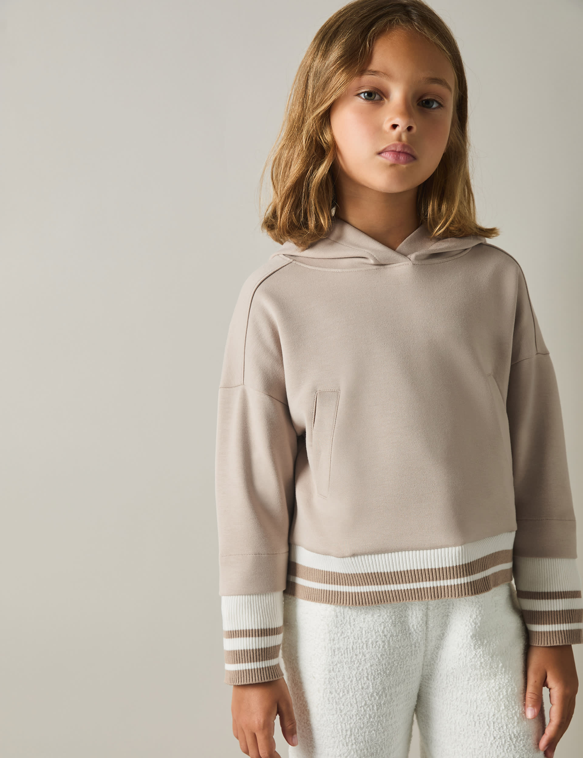 Reiss Girls Cropped Hoodie (4-14 Yrs) - 9-10Y - Beige Mix, Beige Mix