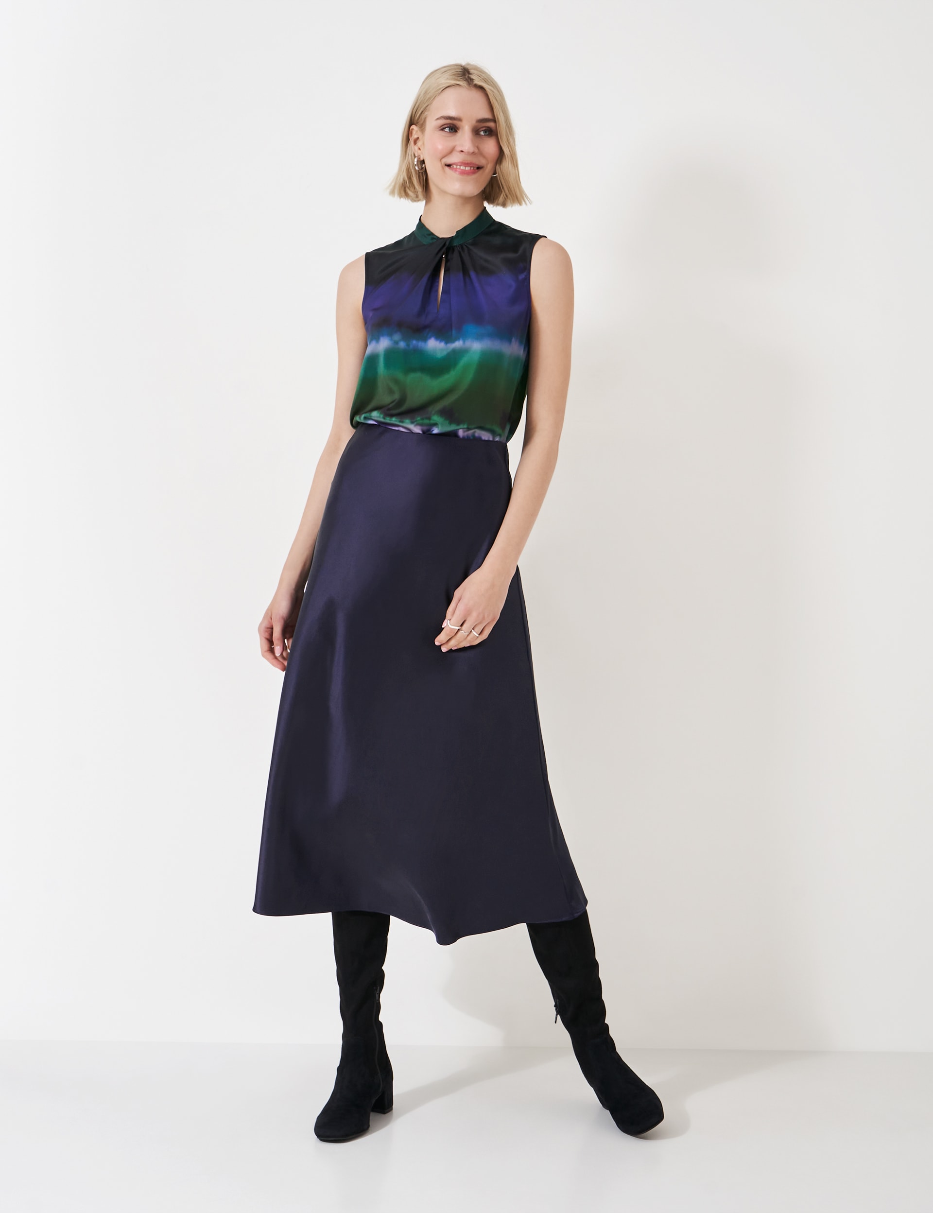 Crew Clothing Women's Satin Midi Slip Skirt - 10 - Navy, Navy