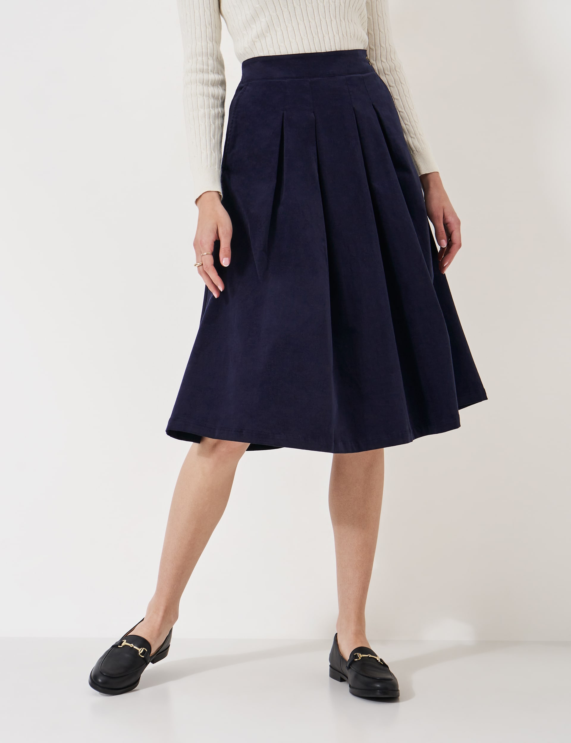 Crew Clothing Women's Cord Pleated Midi A-Line Skirt - 10 - Navy, Navy