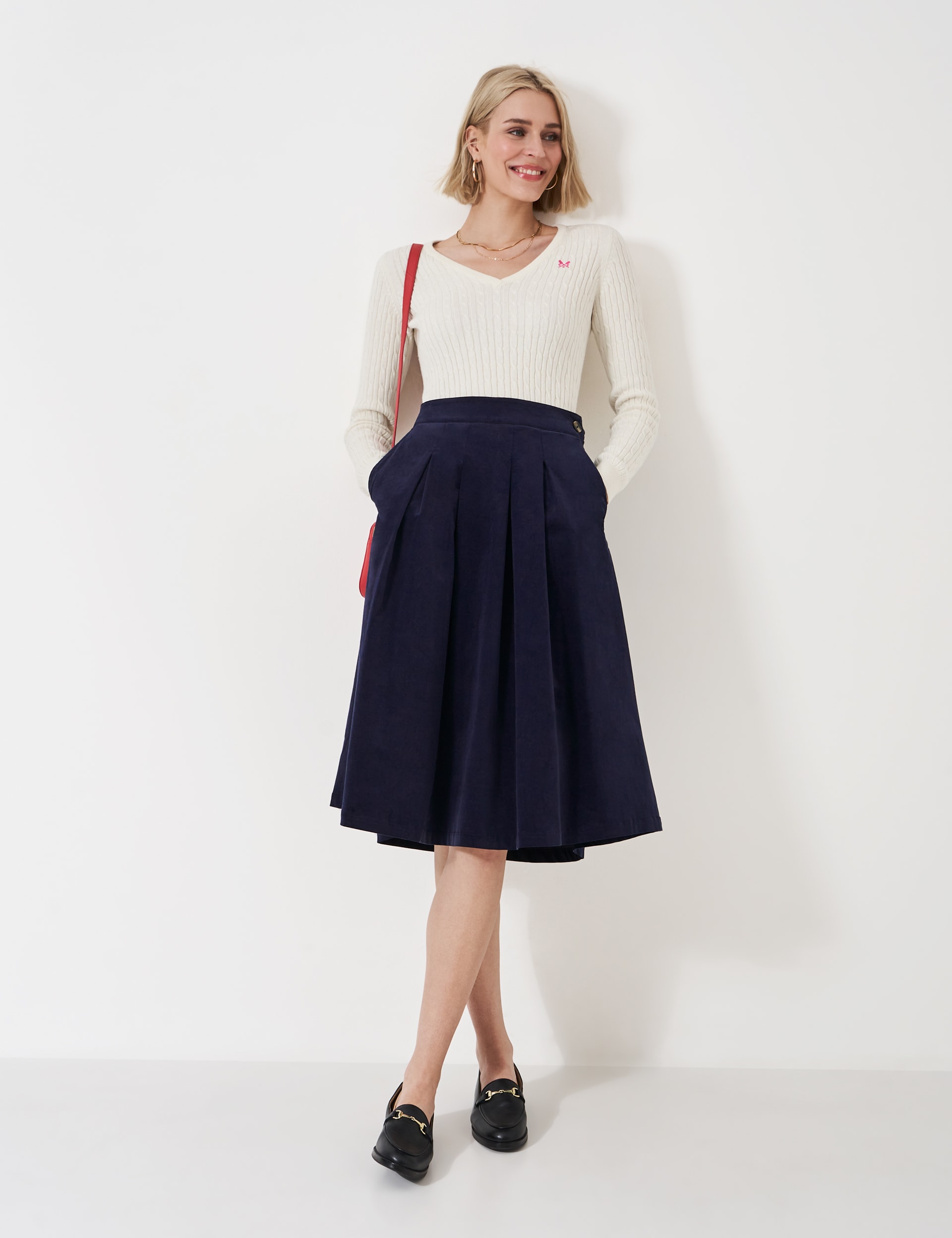 Crew Clothing Women's Cord Pleated Midi A-Line Skirt - 10 - Navy, Navy