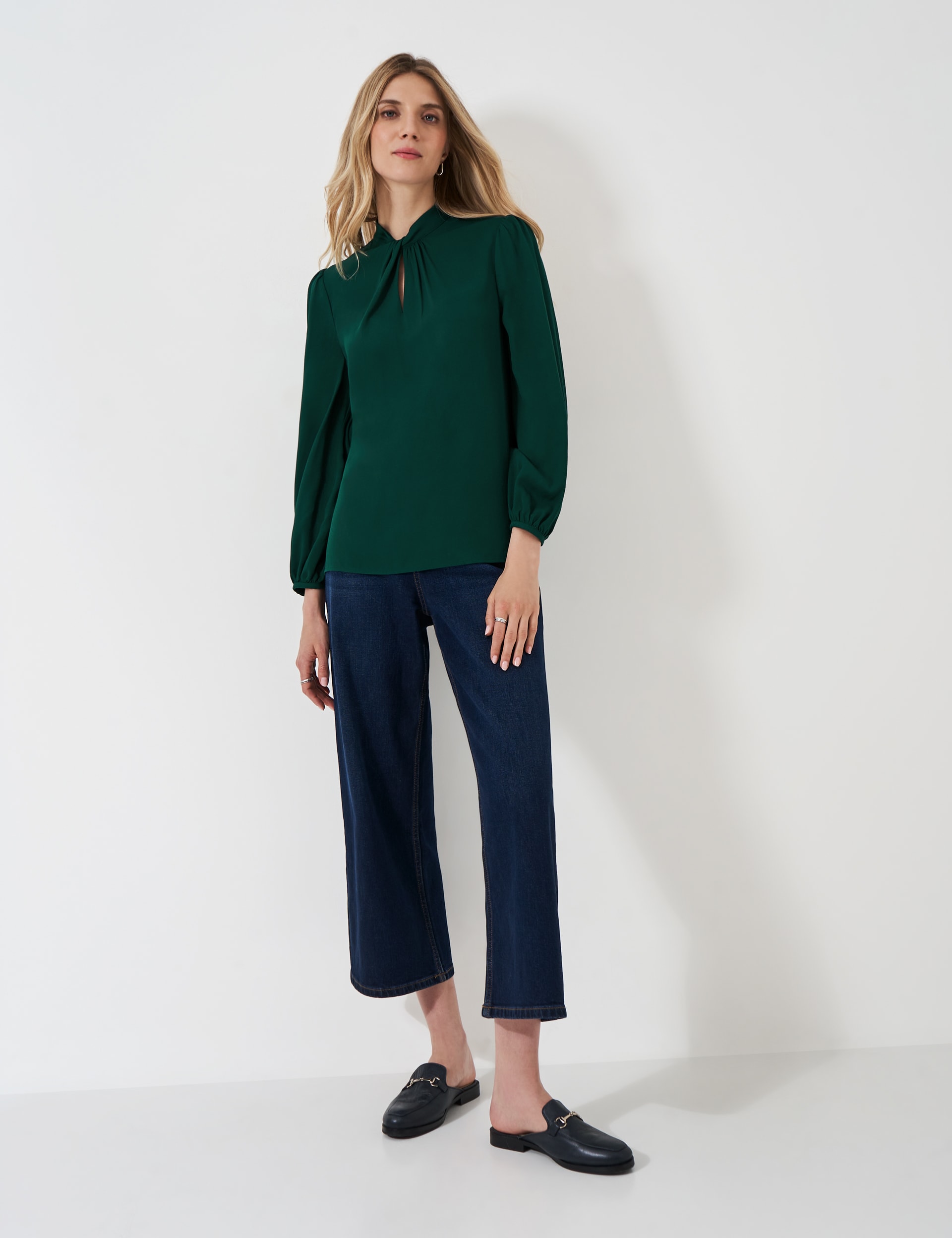 Crew Clothing Women's Draped Collared Twist Front Blouse - 12 - Dark Green, Dark Green