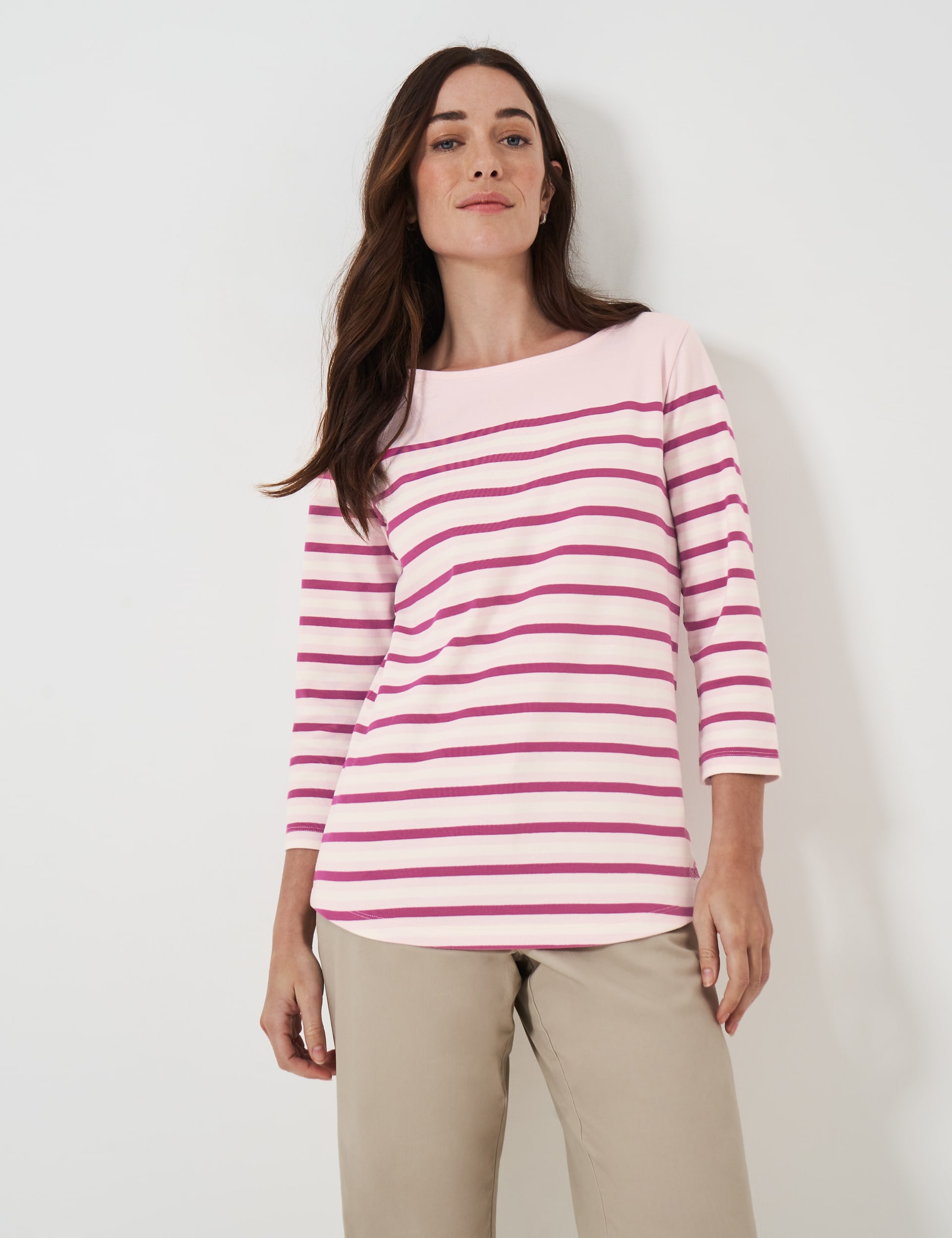 Crew Clothing Women's Pure Cotton Breton Stripe Top - 12 - Pink Mix, Pink Mix