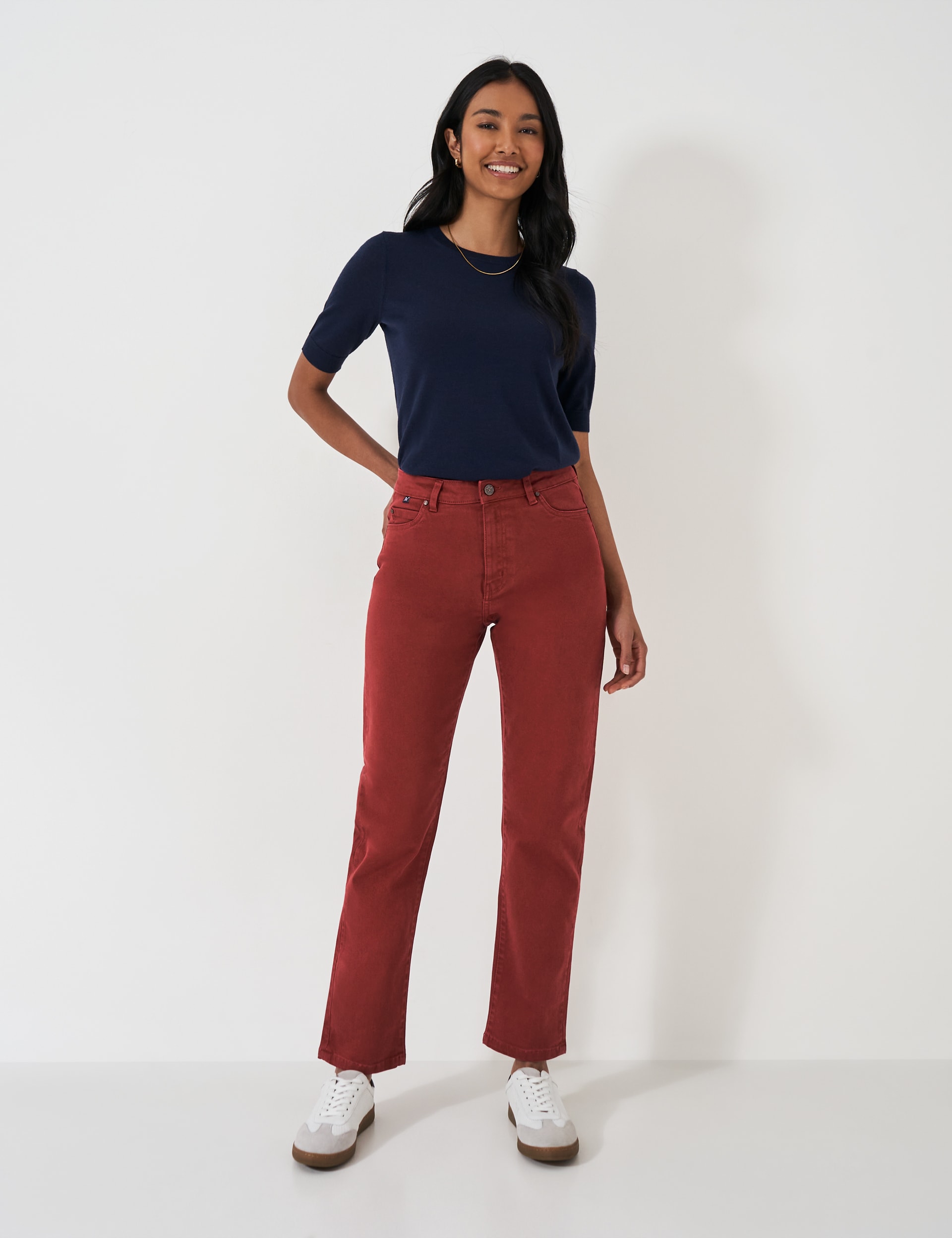 Crew Clothing Women's Cotton Rich Twill Straight Leg Brompton Trousers - 12 - Red, Navy,Red