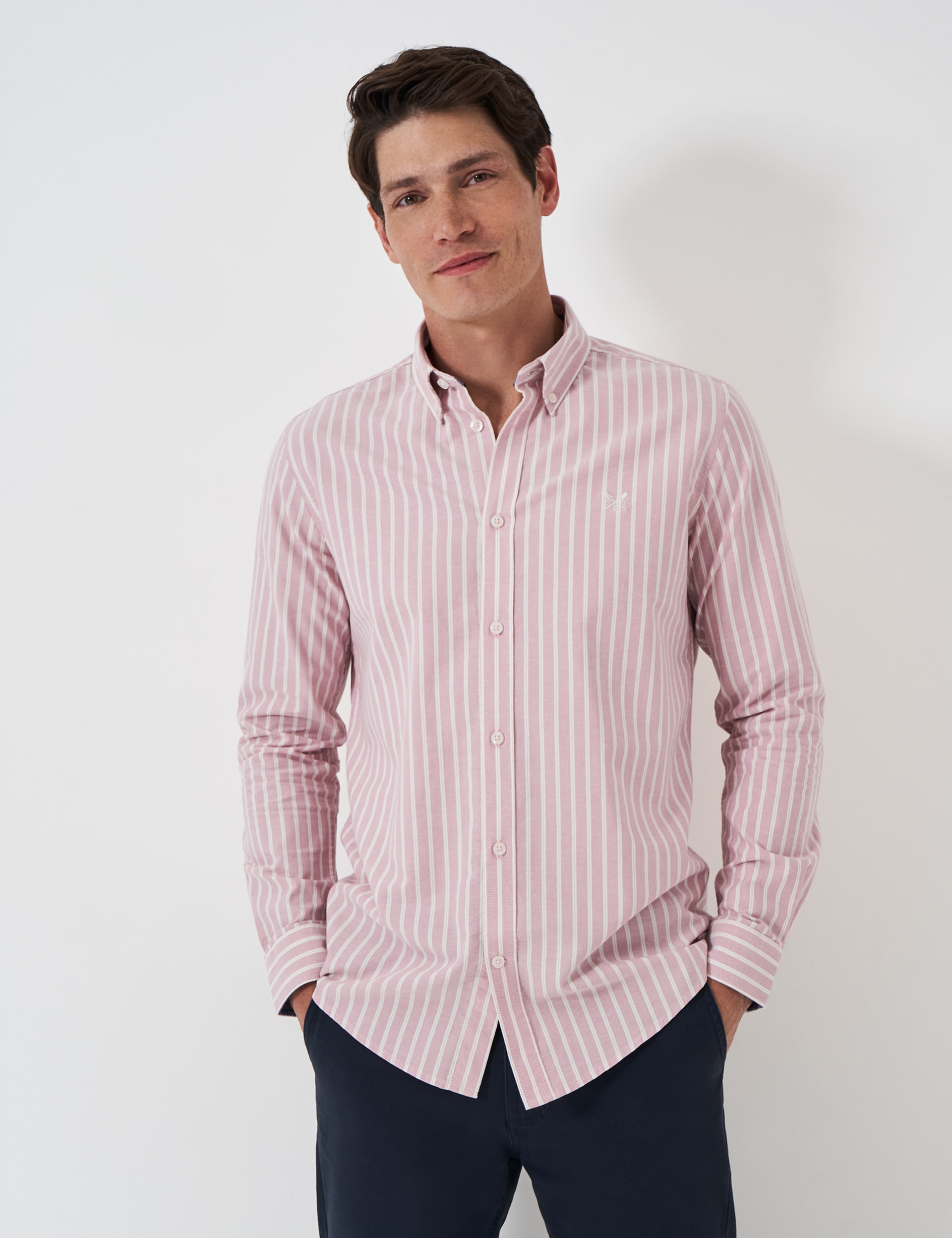 Crew Clothing Men's Pure [Supima] Cotton Striped Oxford Shirt - L - Pink Mix, Pink Mix