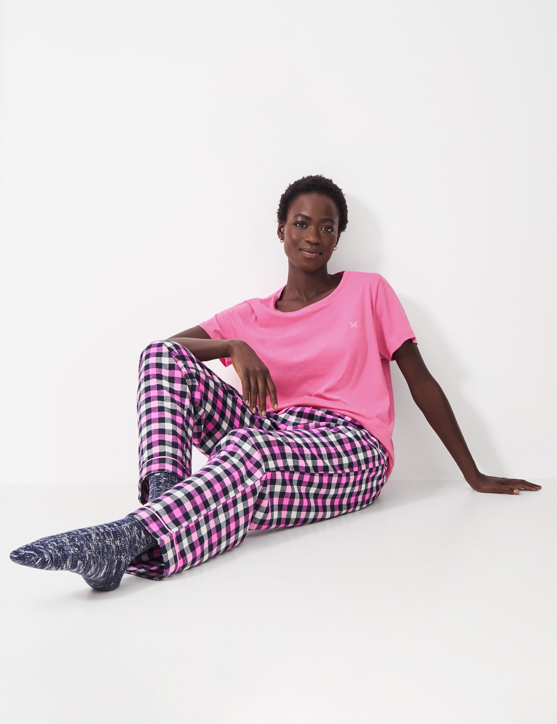 Crew Clothing Women's Pure Cotton Checked Pyjama Set - Pink Mix, Oatmeal Mix,Pink Mix