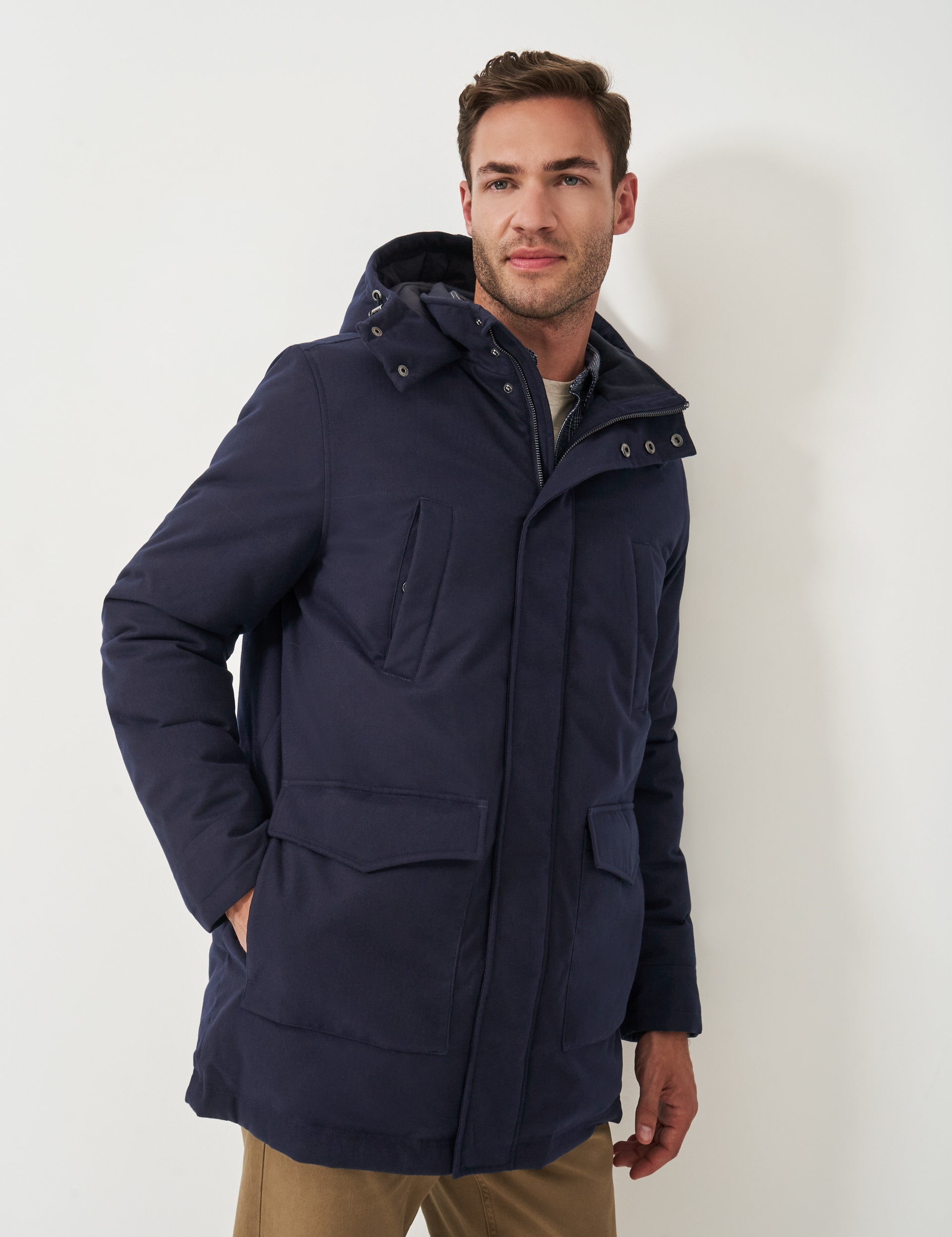 Crew Clothing Men's Padded Parka Coat - L - Navy, Navy