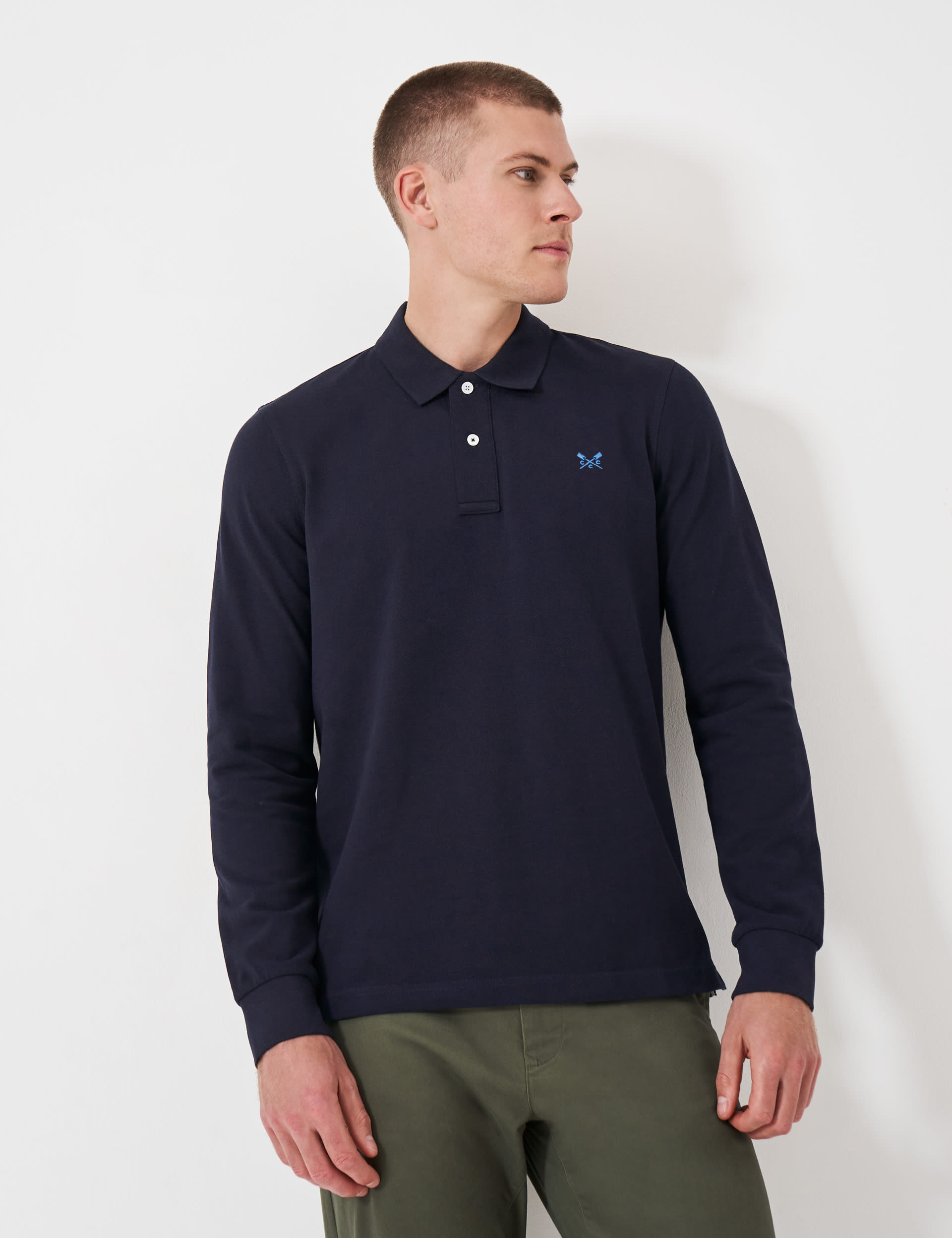 Crew Clothing Men's Pure Cotton Long Sleeve Polo Shirt - Navy, Navy,Dark Grey