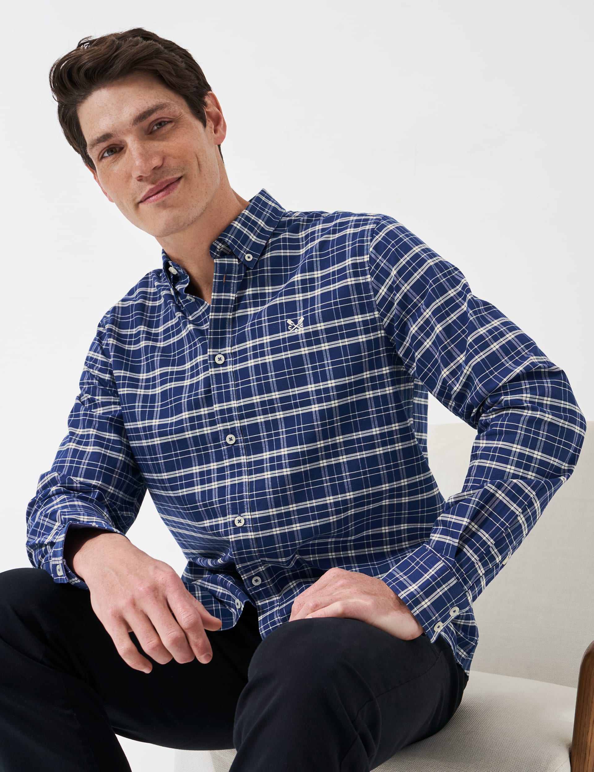 Crew Clothing Men's Pure Cotton Checked Oxford Shirt - L - Dark Navy Mix, Dark Navy Mix