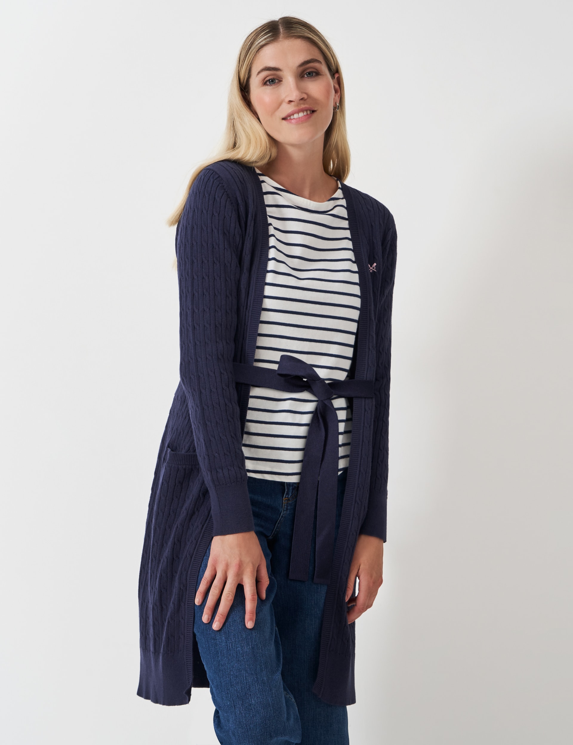 Crew Clothing Women's Pure Cotton Textured V Neck Cardigan - 12 - Navy, Navy