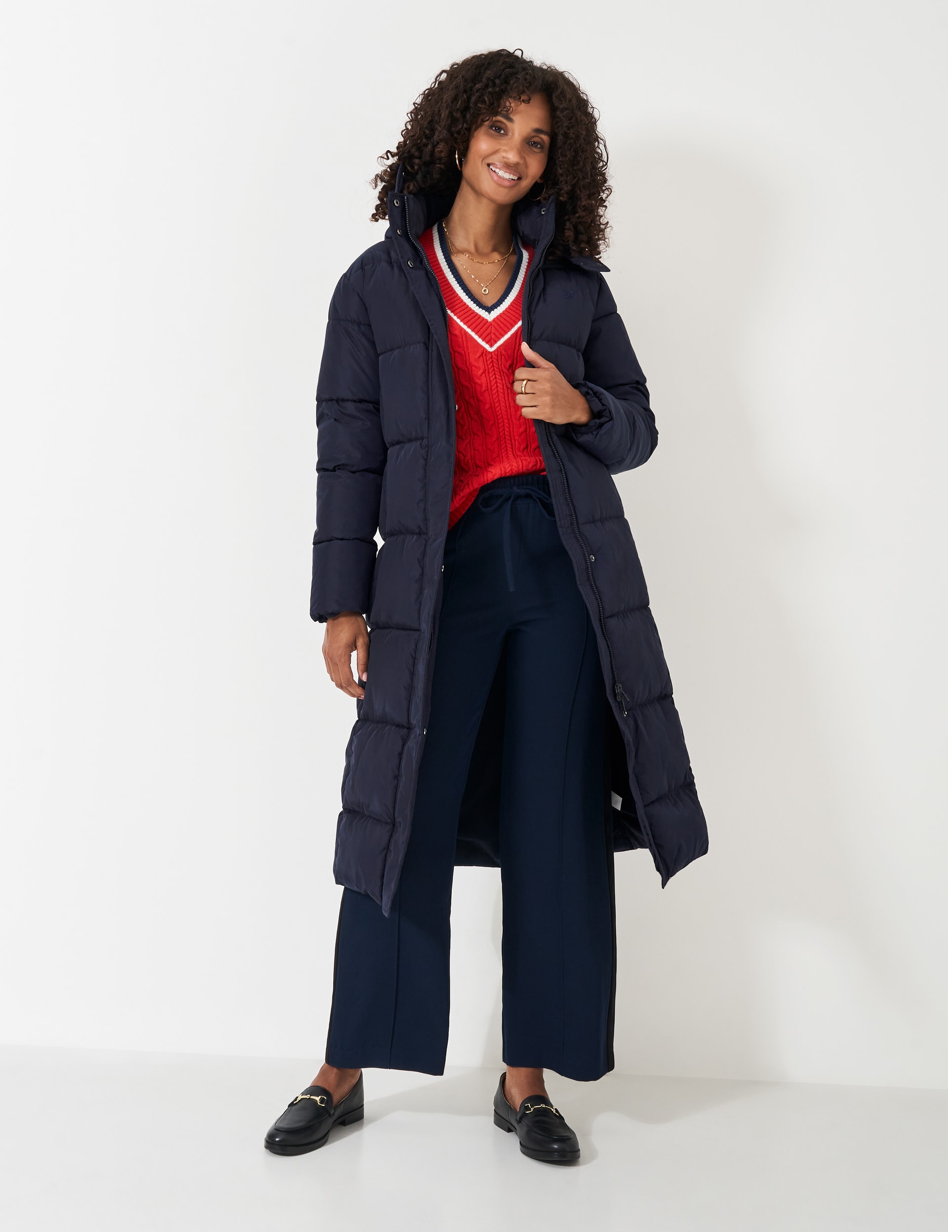 Crew Clothing Women's Padded Hooded Longline Puffer Coat - 12 - Navy, Navy