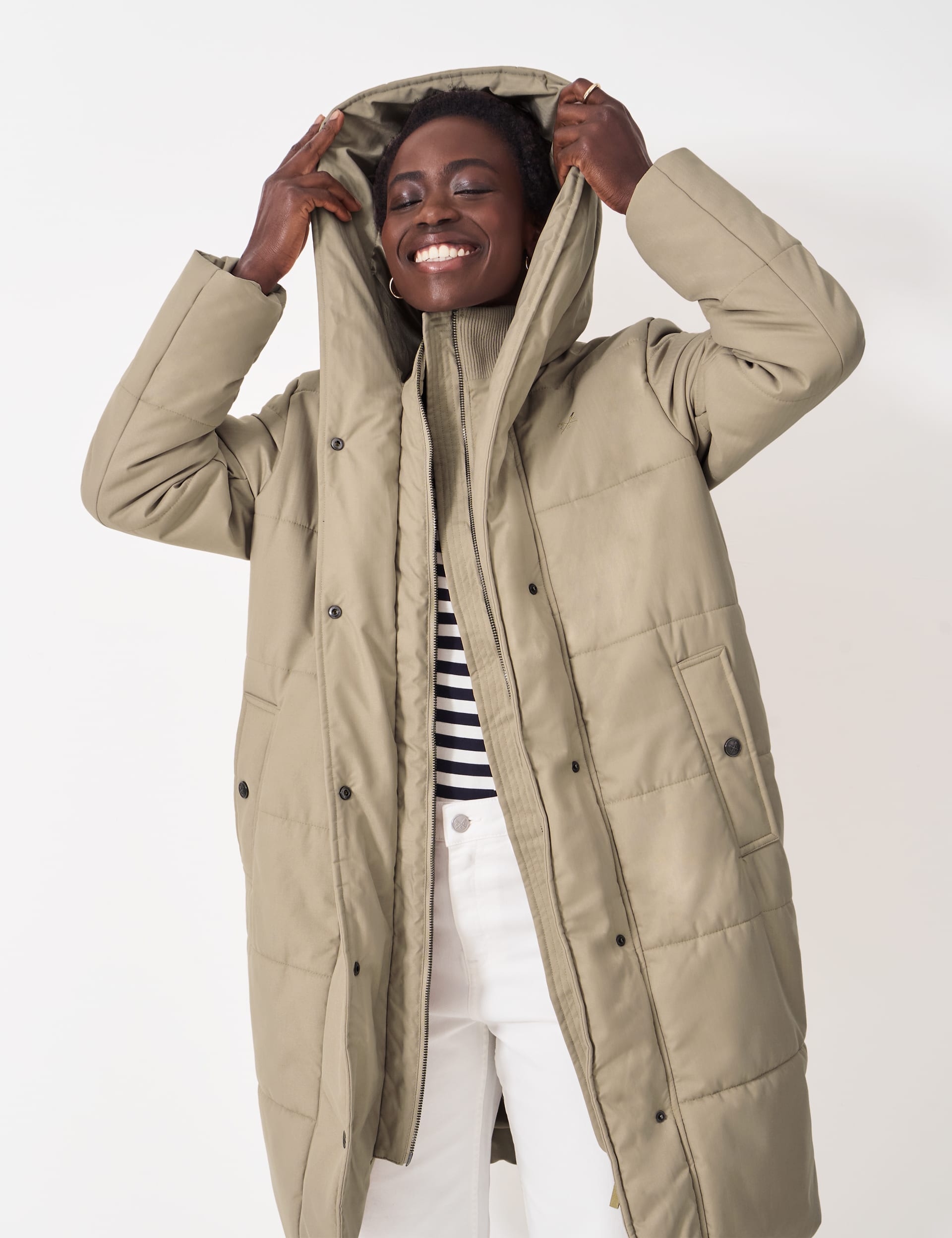 Crew Clothing Women's Hooded Padded Coat - 12 - Camel, Navy,Camel