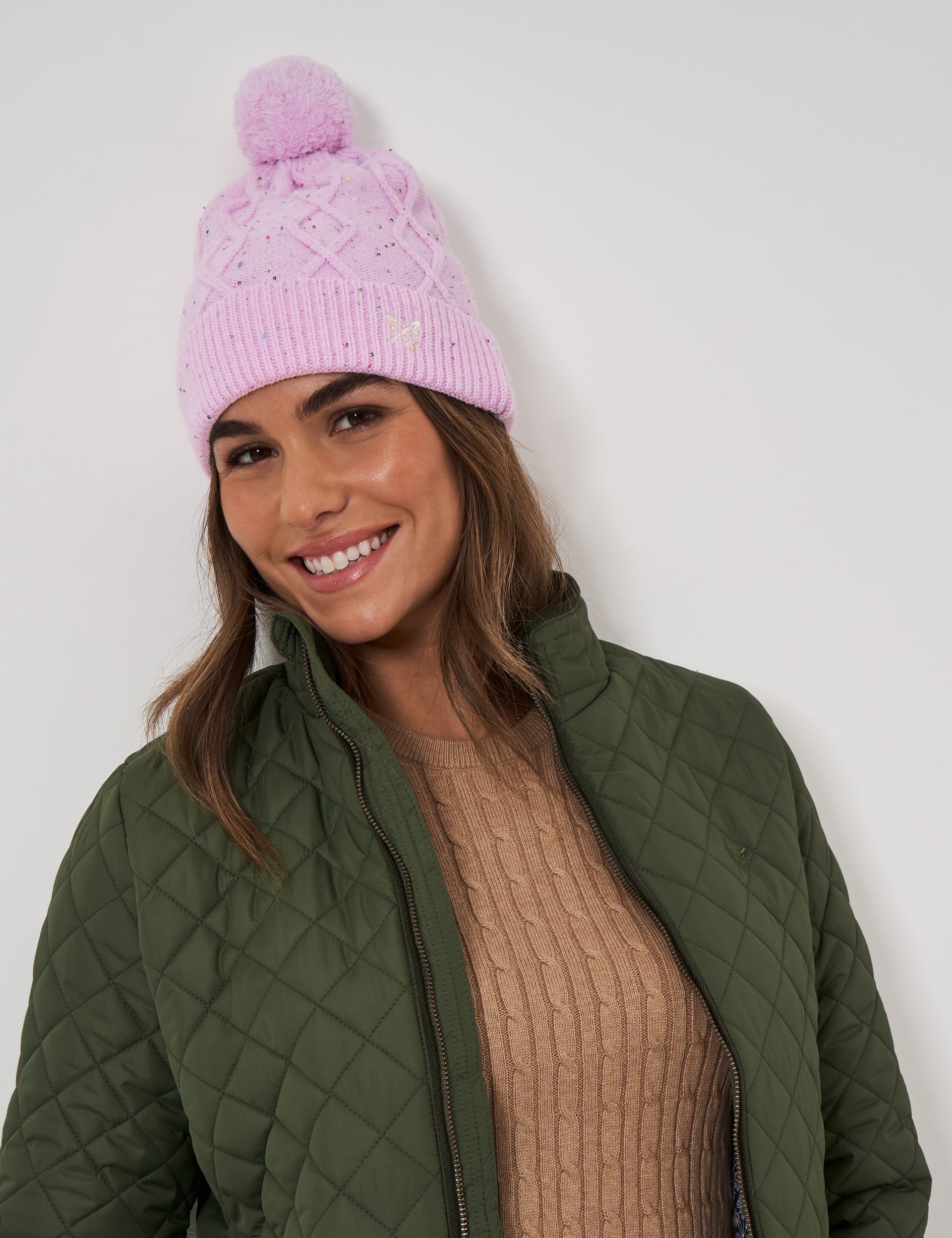 Crew Clothing Women's Sparkle Turn Up Beanie - Pink, Pink