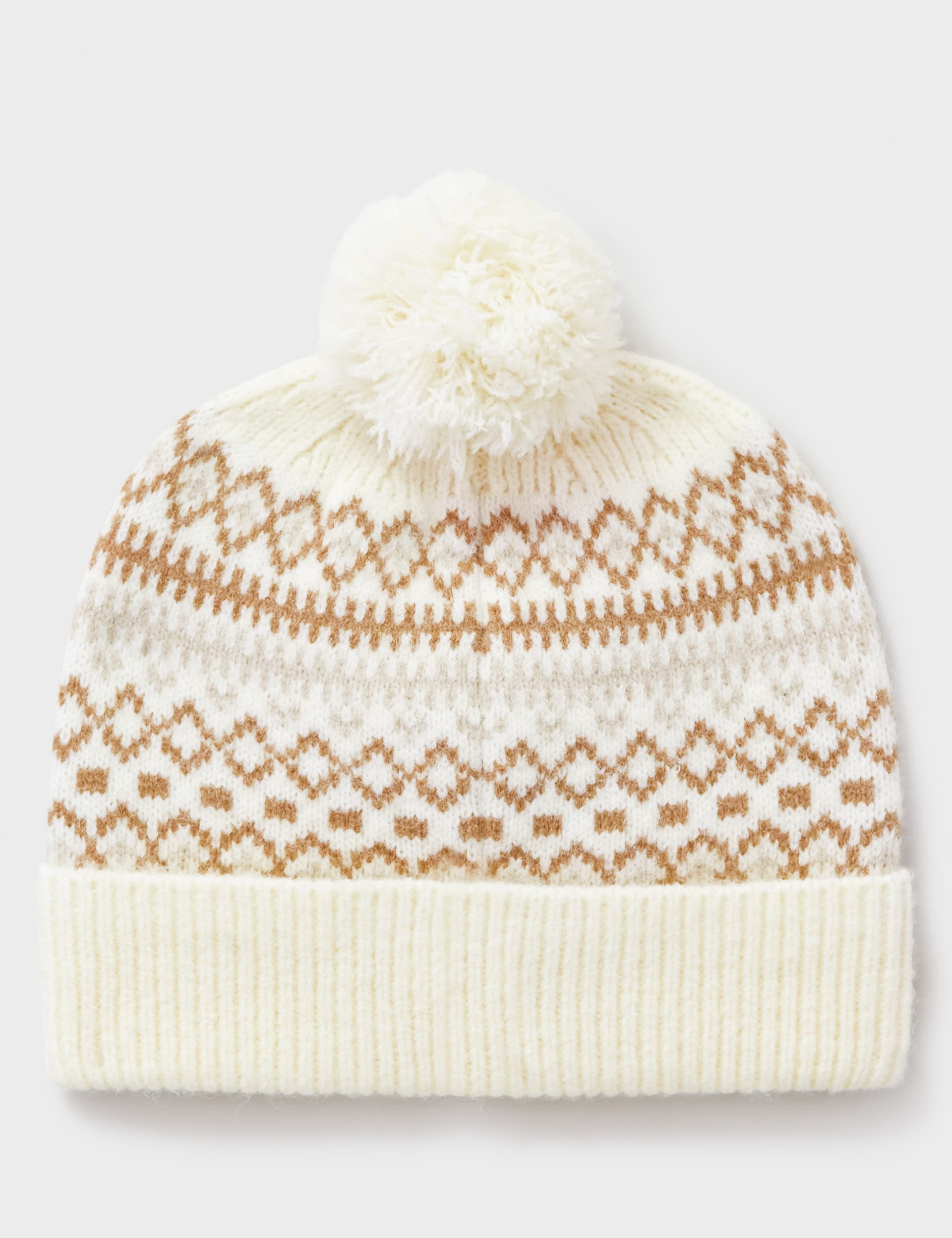 Crew Clothing Women's Knitted Fair Isle Beanie Pom Pom Hat - Ivory, Ivory