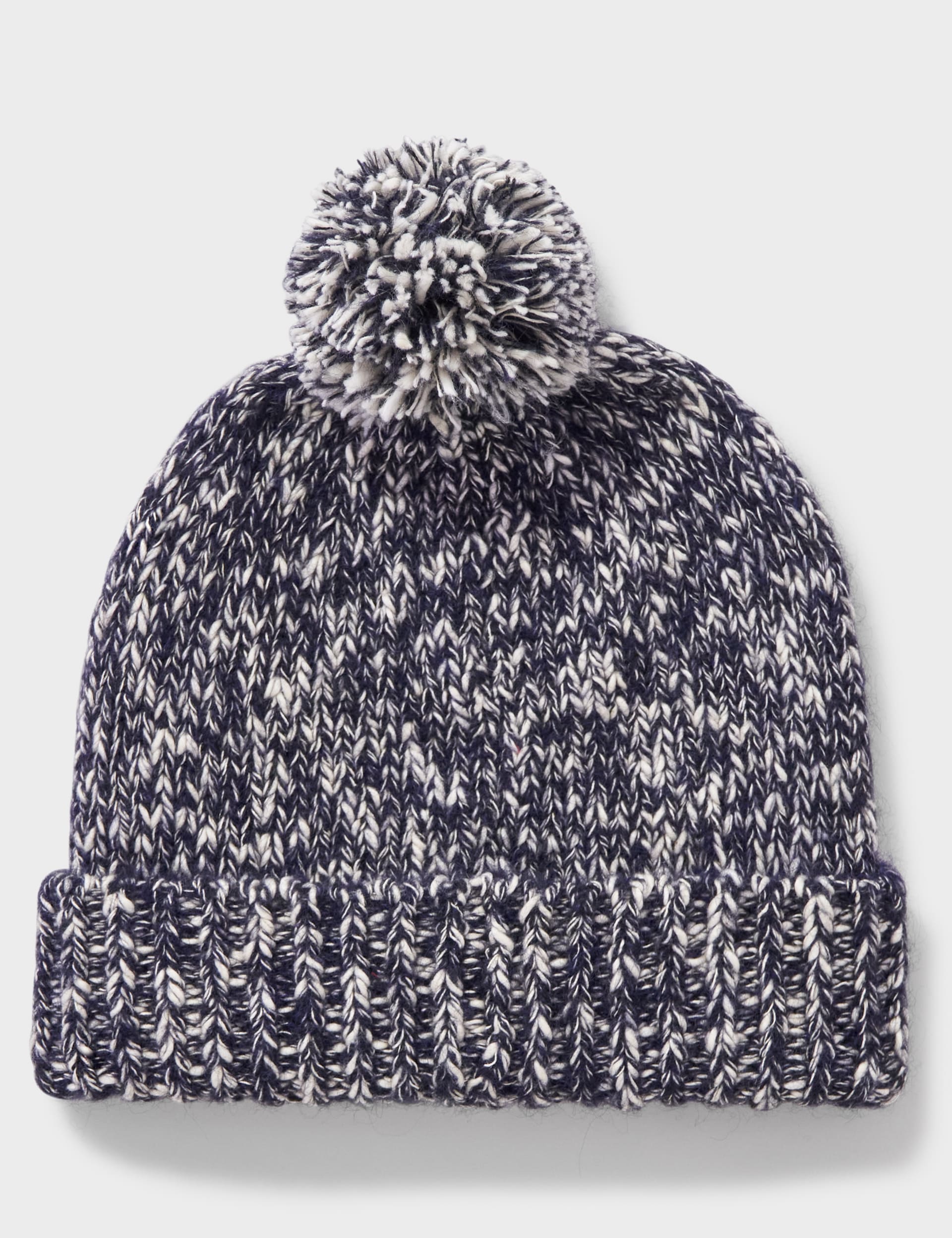 Crew Clothing Women's Cotton Rich Faux Fur Pom Beanie Hat with Wool - Navy Mix, Navy Mix