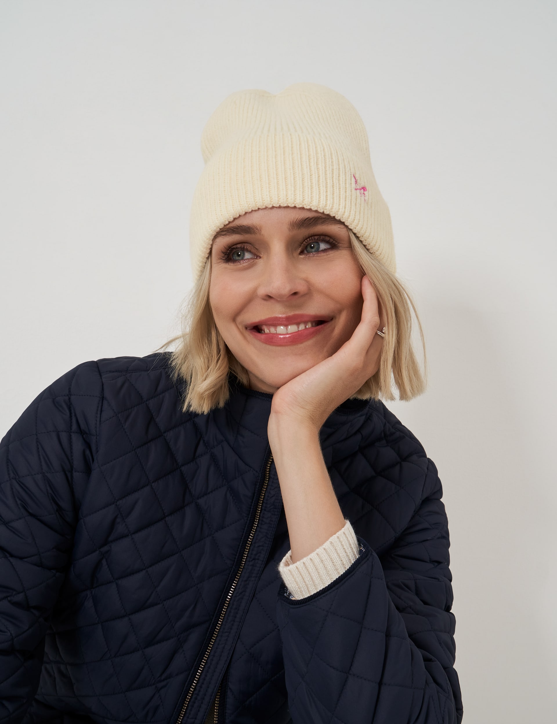 Crew Clothing Women's Rib Turn Up Beanie Hat - Ivory, Ivory