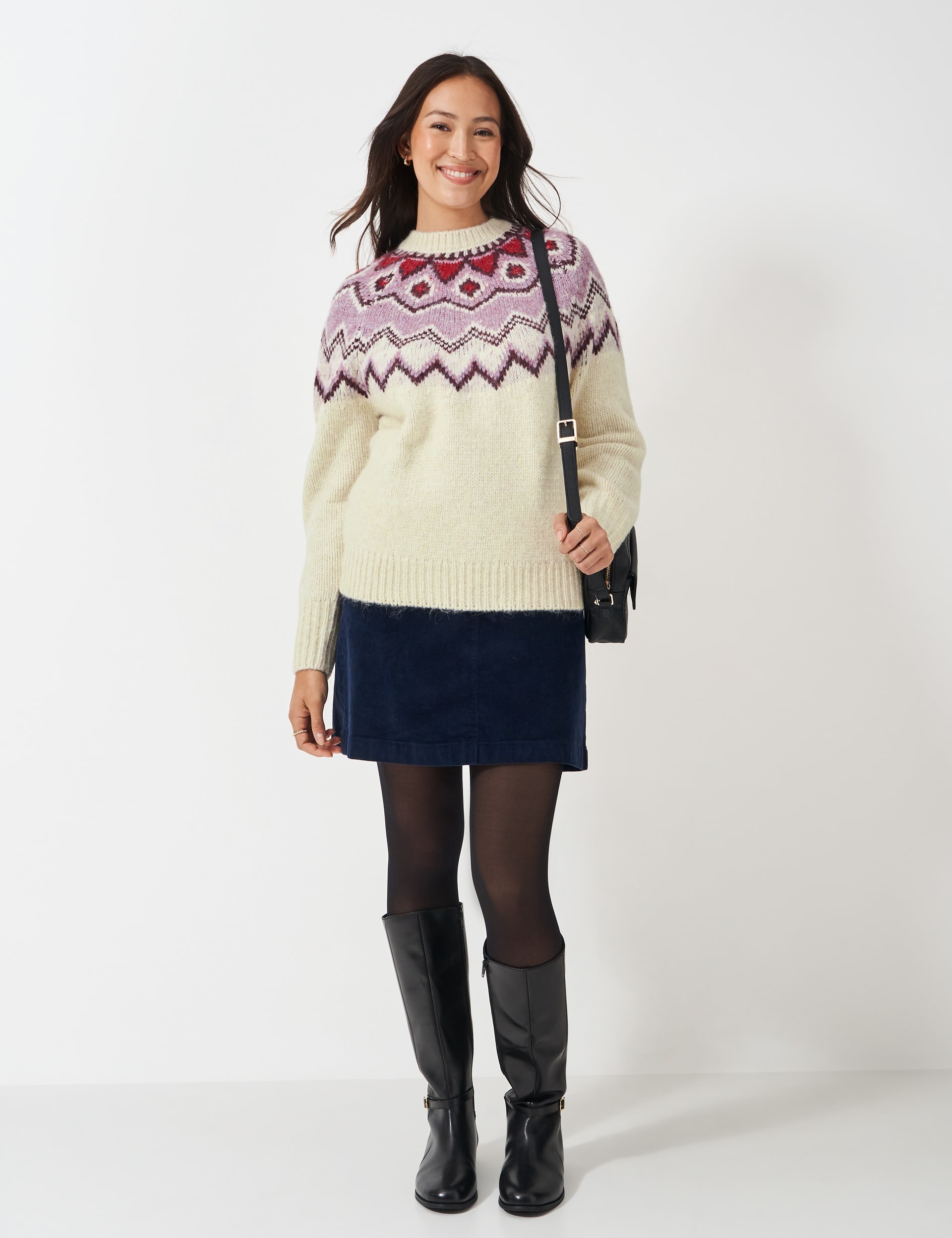 Crew Clothing Women's Fairisle Crew Neck Jumper with Wool - 14 - Pink Mix, Blue Mix,Pink Mix