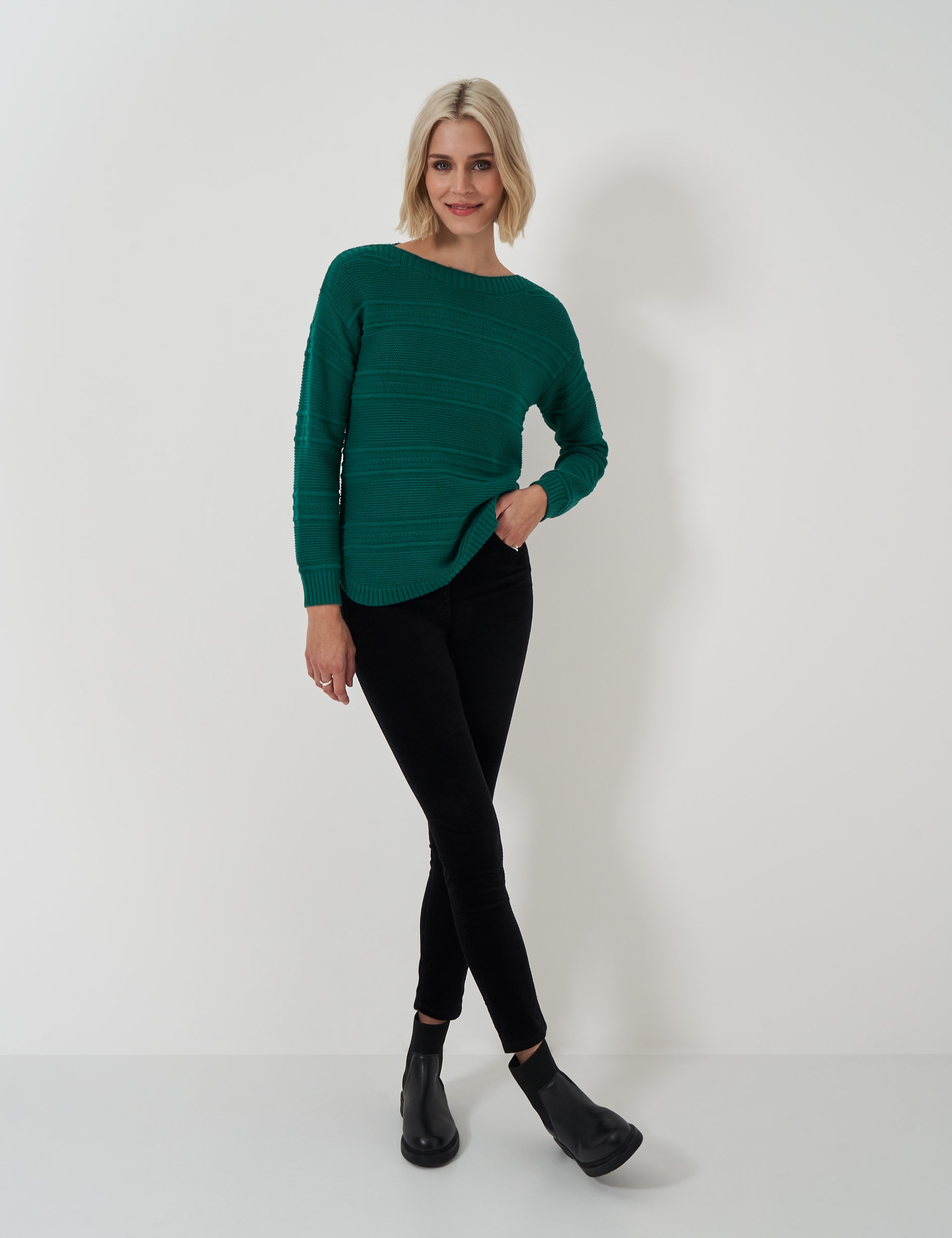 Crew Clothing Women's Cotton Blend Textured Slash Neck Jumper - 6 - Emerald, Emerald