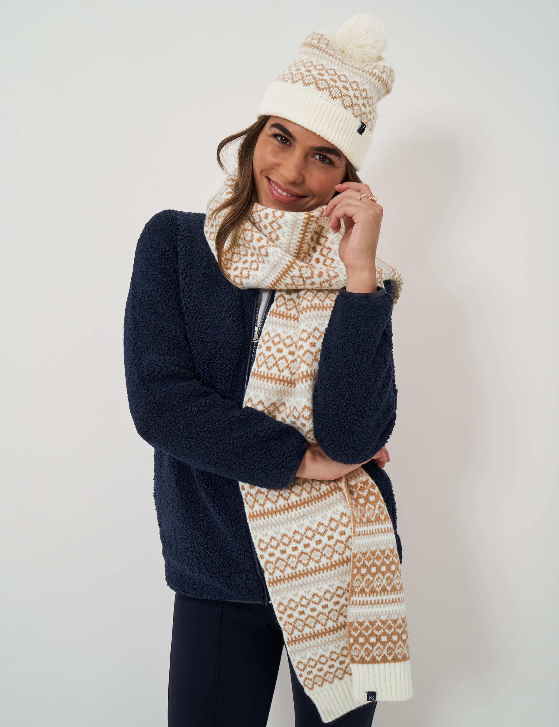 Crew Clothing Women's Knitted Fair Isle Scarf - Ivory, Ivory