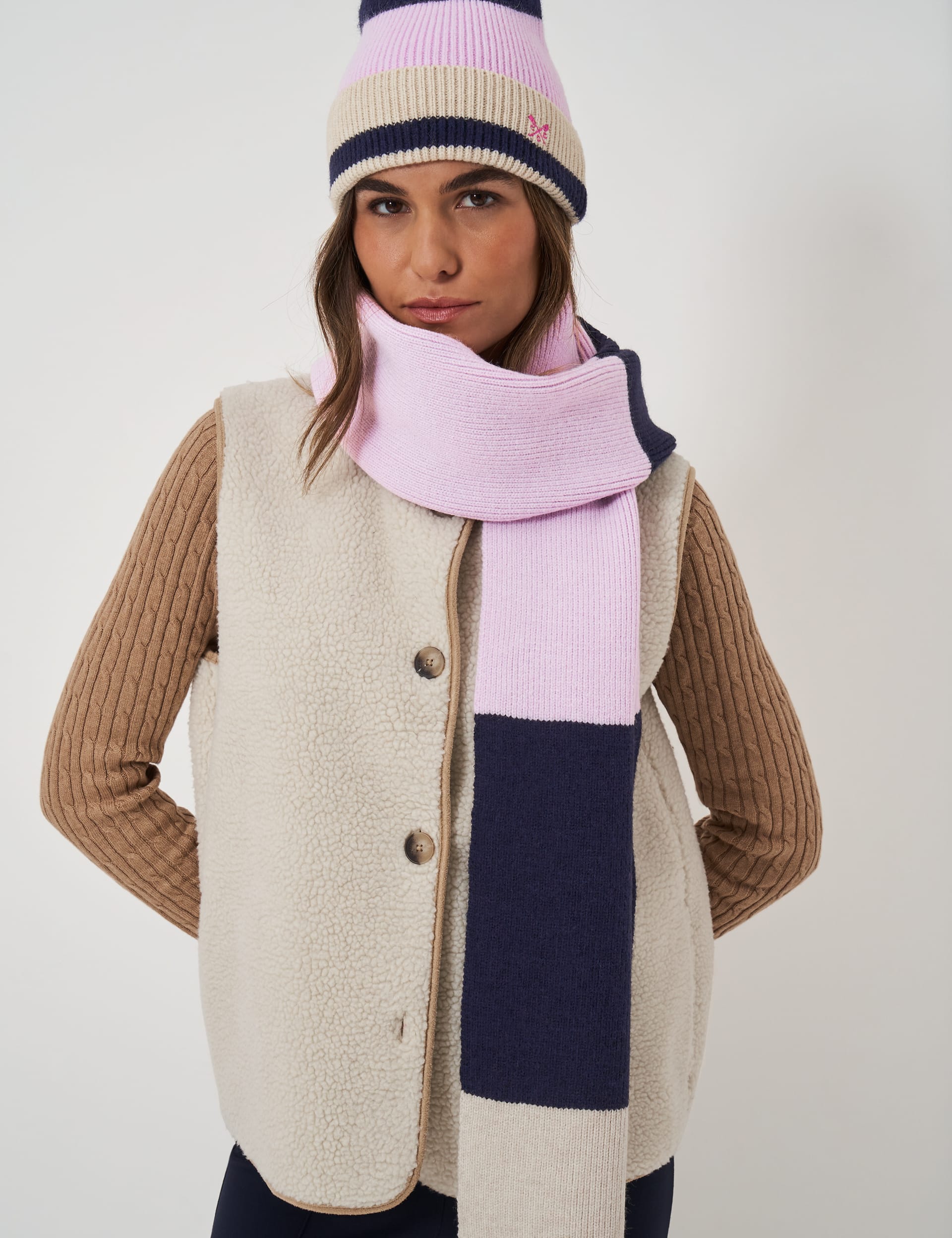 Crew Clothing Women's Ribbed Colour Block Scarf - Navy Mix, Navy Mix