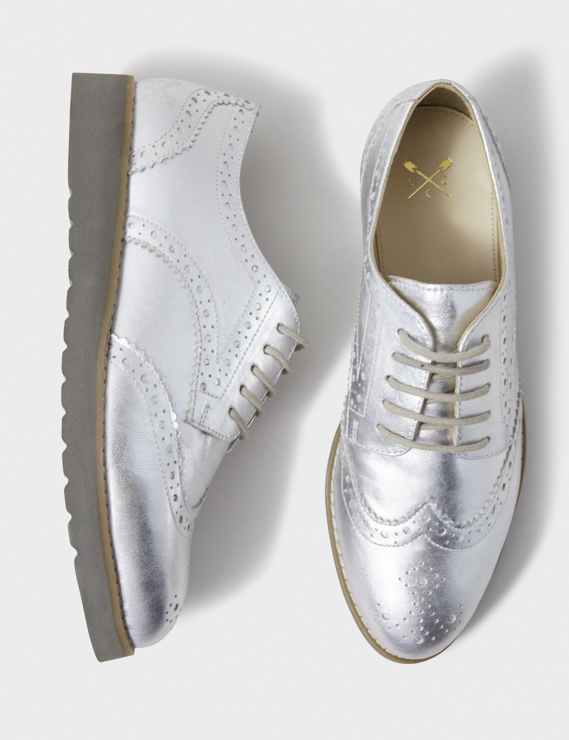 Crew Clothing Women's Leather Metallic Lace Up Brogues - 36 - Silver Grey, Silver Grey