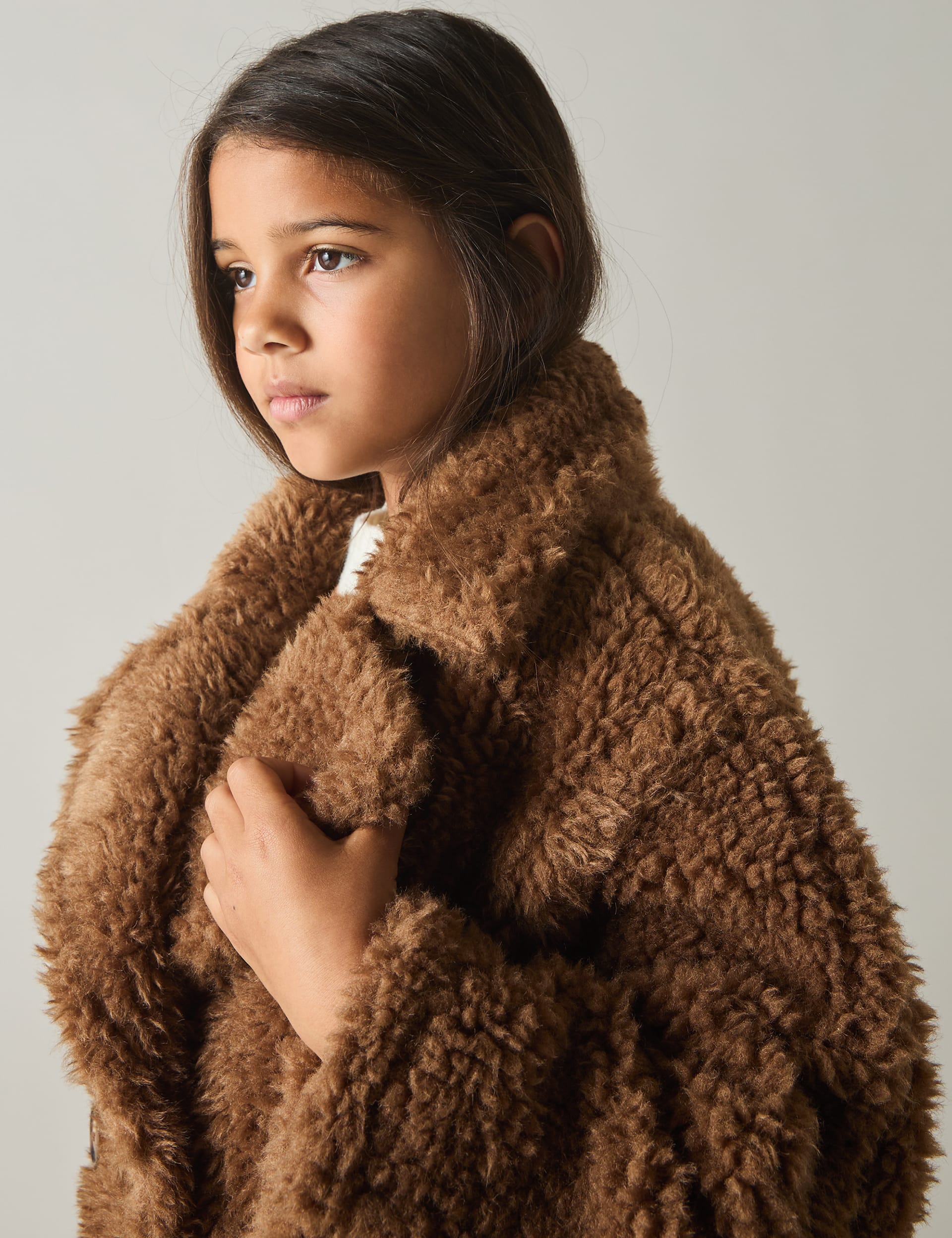 Reiss Girls Faux Fur Coat with Wool (4-14 Yrs) - 12-13 - Brown, Brown