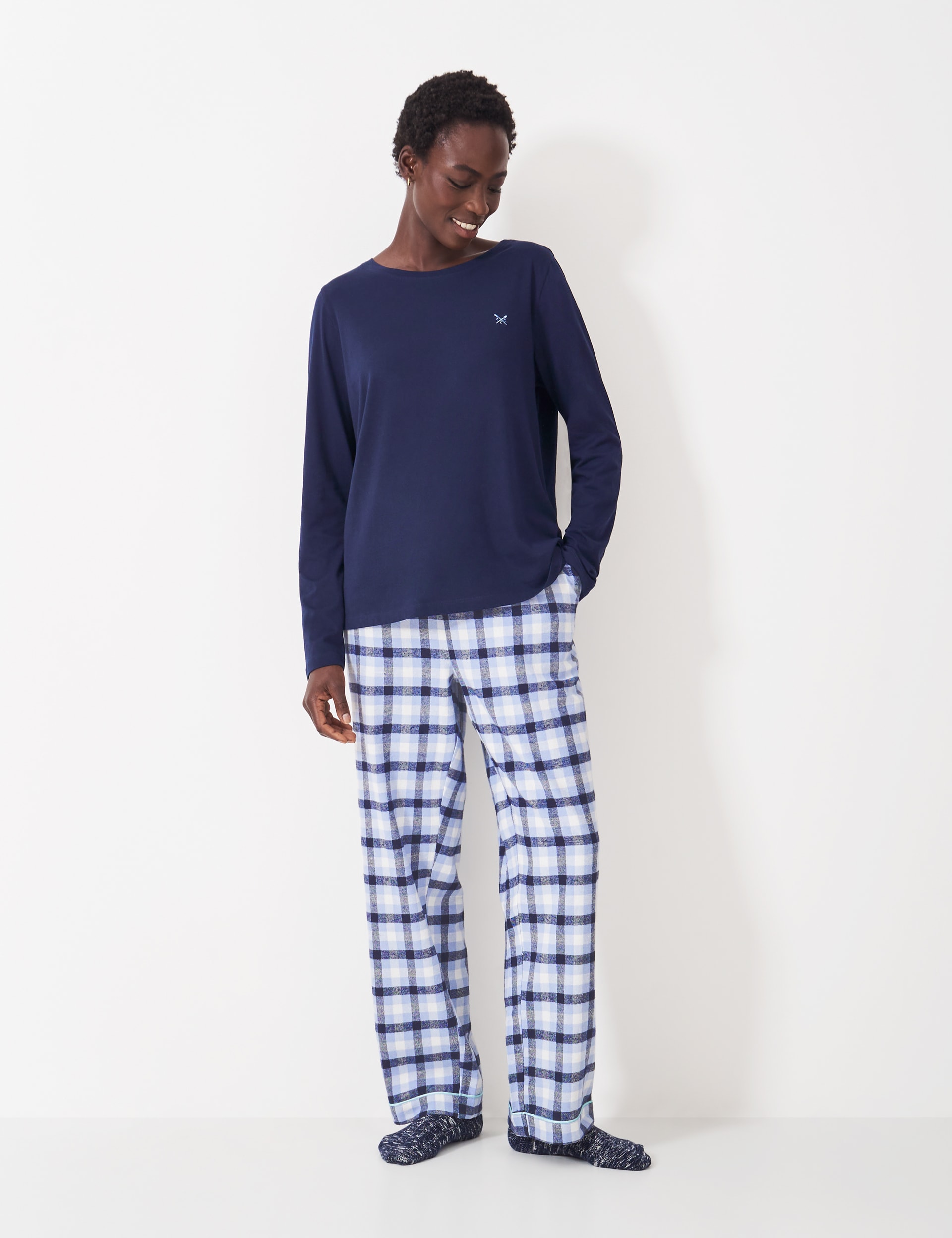 Crew Clothing Women's Pure Cotton Checked Pyjama Set - Navy, Berry,Navy