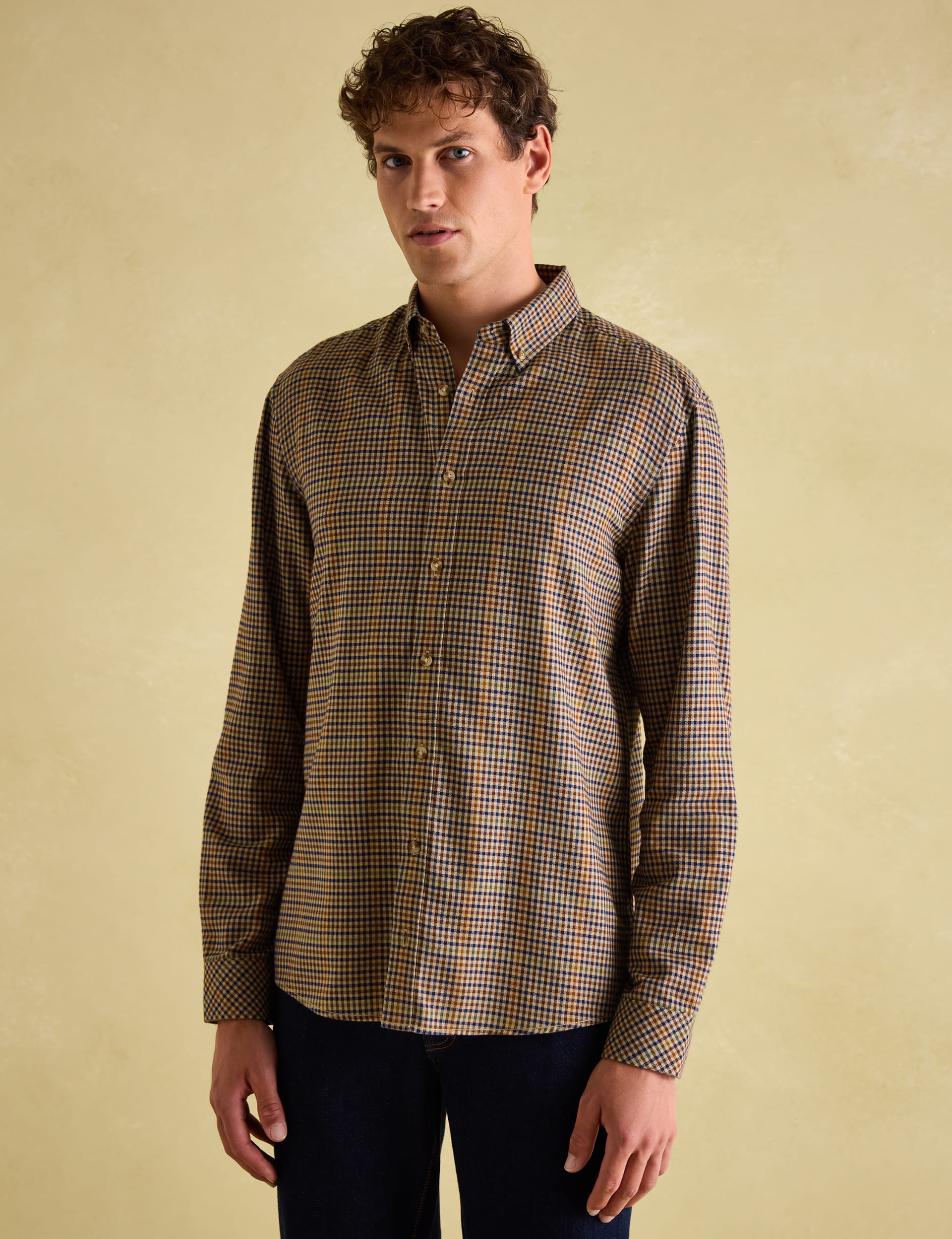 Joules Men's Pure Cotton Micro Check Oxford Shirt - XXXL - Natural Mix, Natural Mix