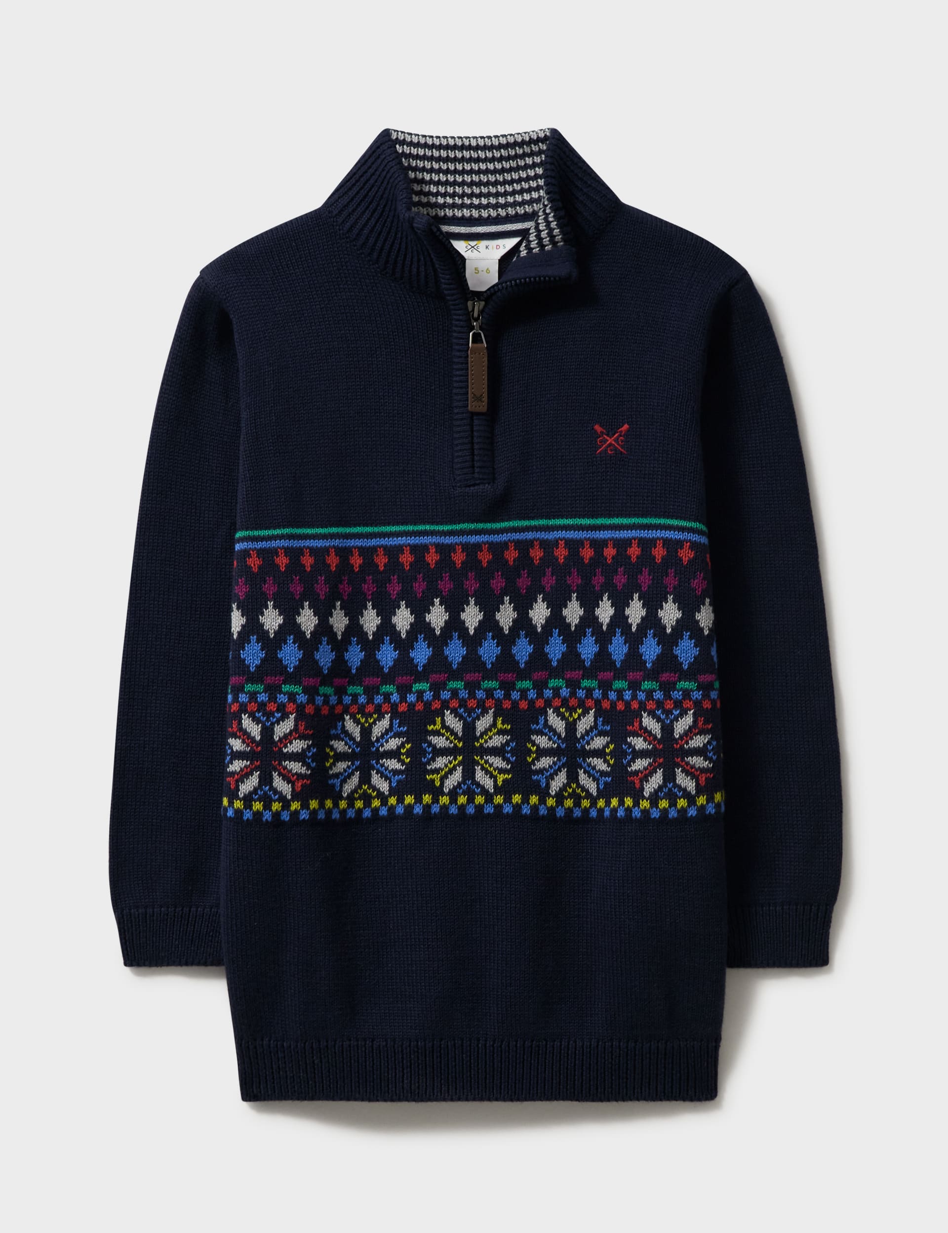 Crew Clothing Boys Cotton Blend Fair Isle Half Zip Jumper(3-12 Yrs) - 7-8 Y - Navy, Navy