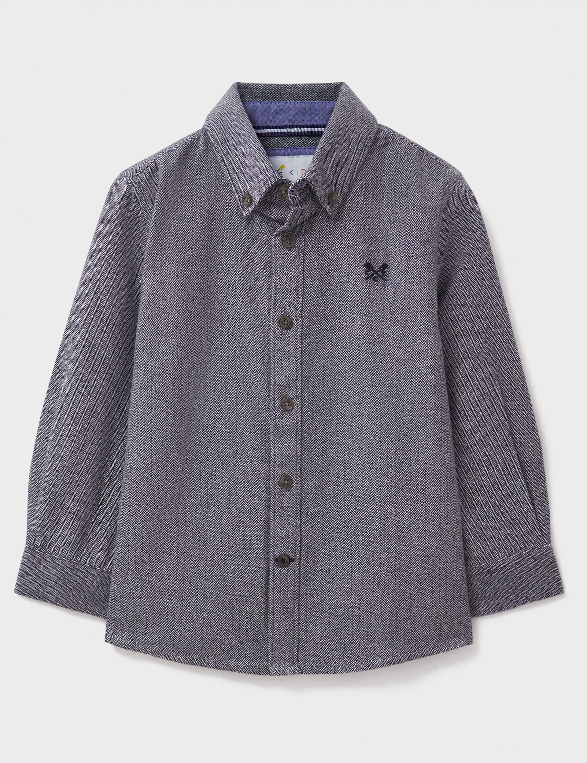 Crew Clothing Boys Pure Cotton Herringbone Shirt (3-12 Yrs) - 6-7 Y - Grey, Grey