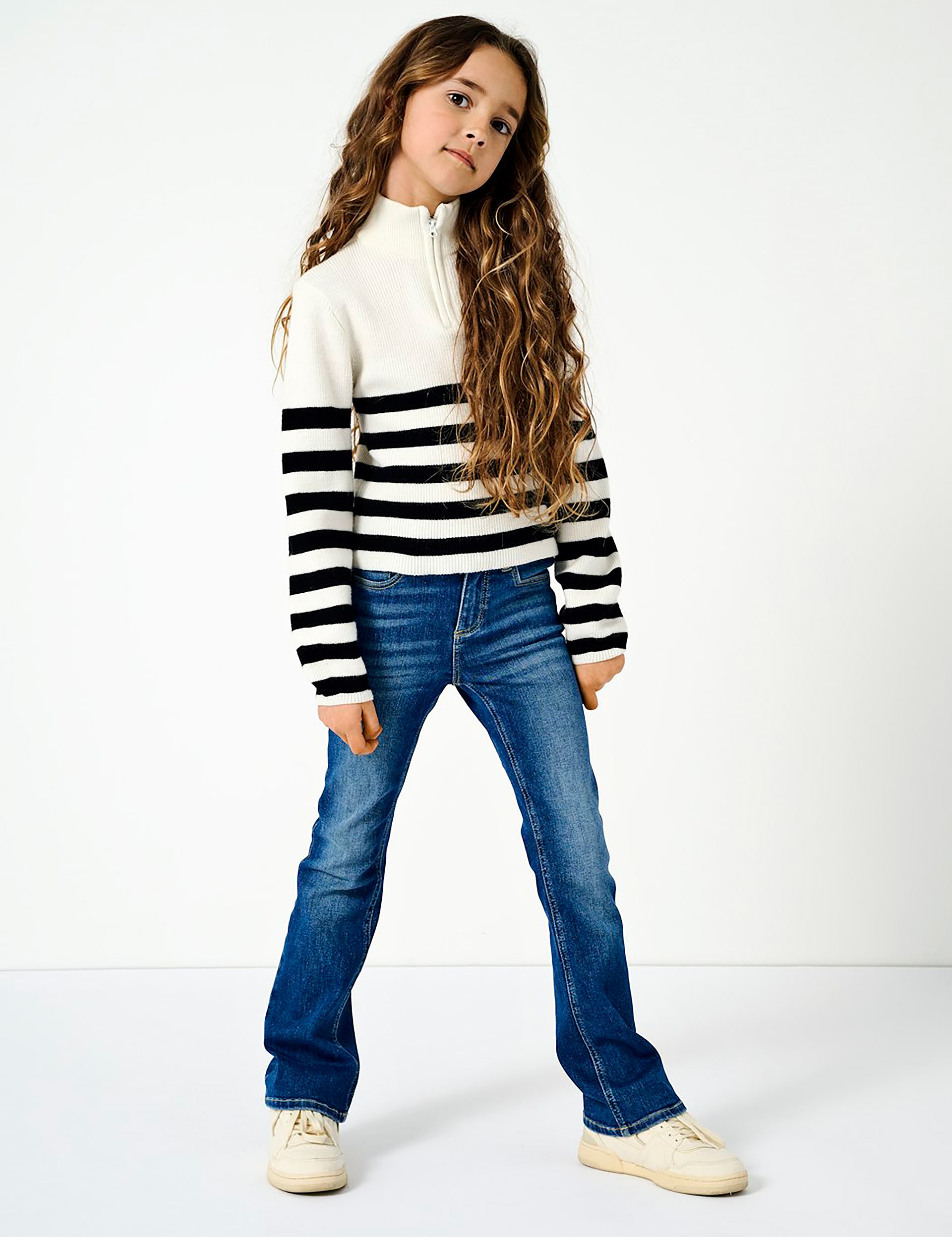 Kids Only Girls Striped Half Zip Jumper - 7-8 Y - Black Mix, Black Mix