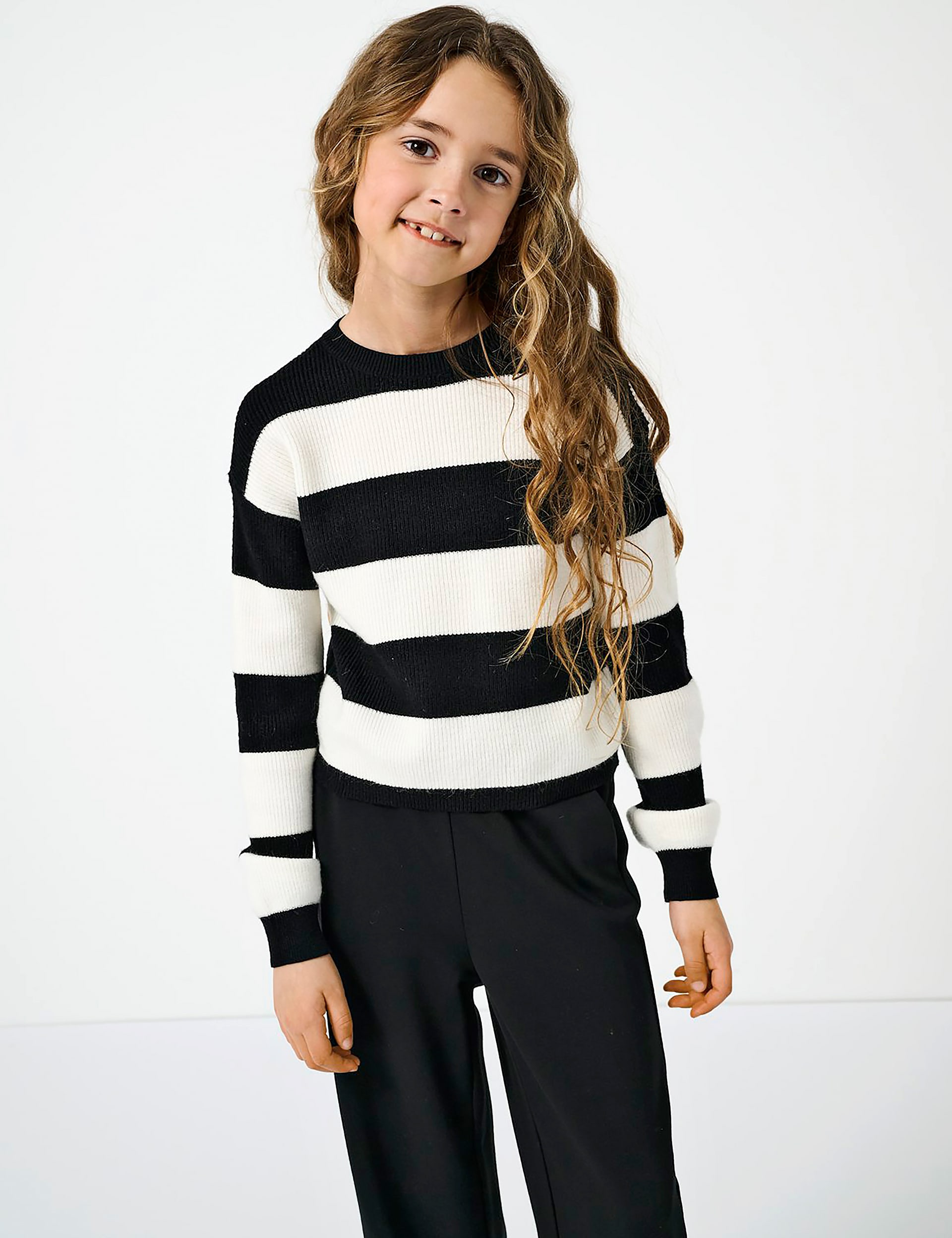 Kids Only Girls Striped Jumper (7-14 Yrs) - 7-8 Y - Black Mix, Black Mix