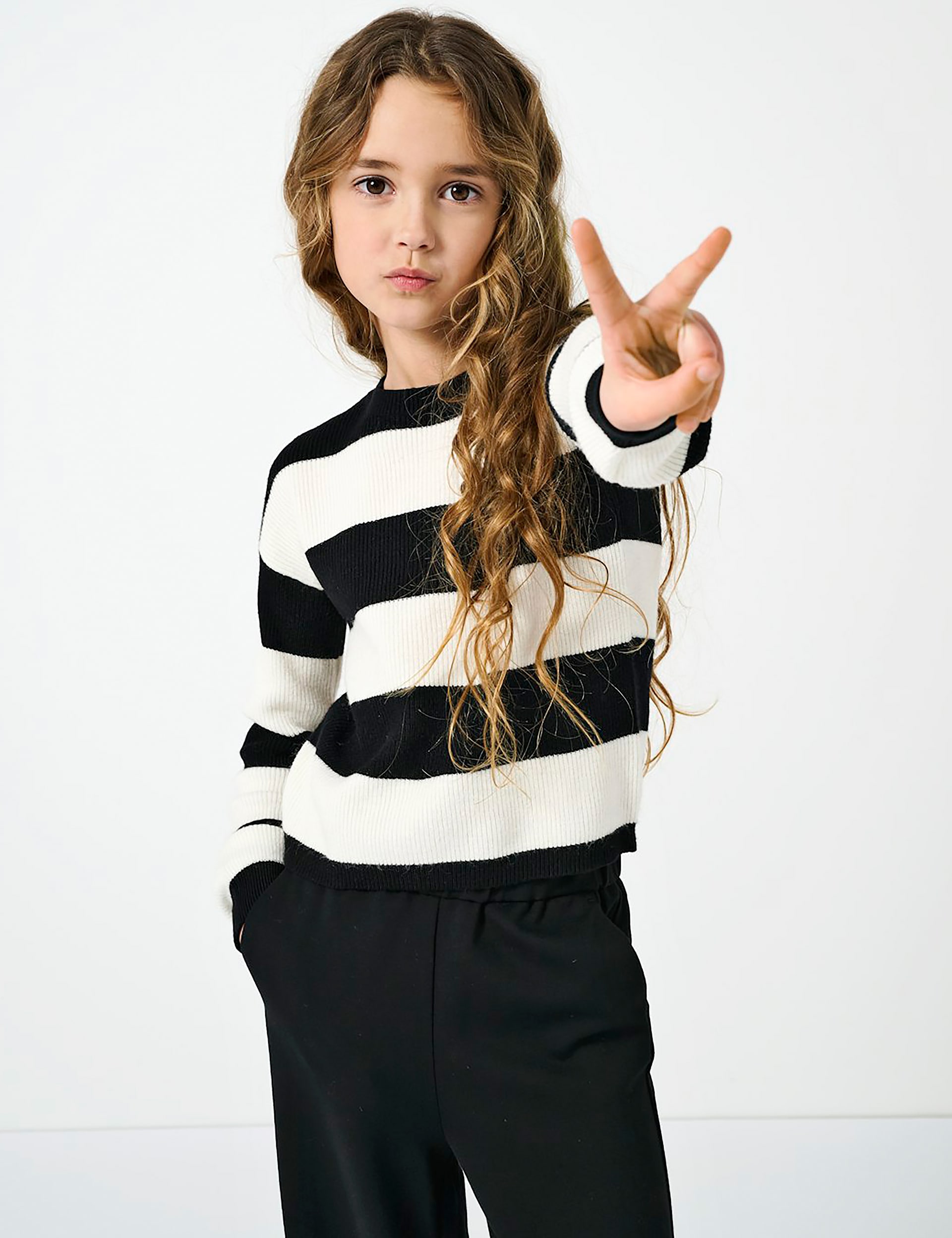 Kids Only Girls Striped Jumper (7-14 Yrs) - 7-8 Y - Black Mix, Black Mix