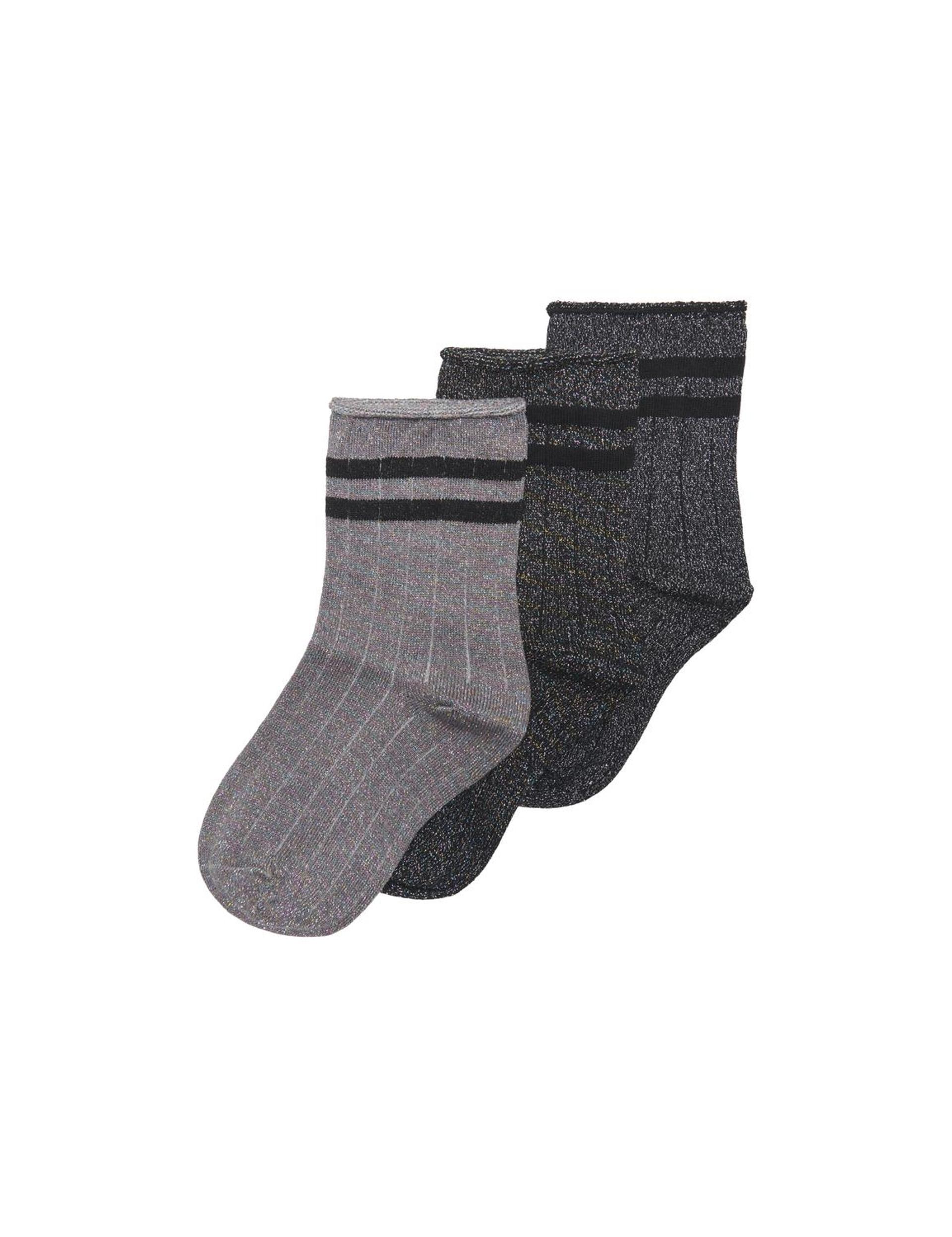 Kids Only Girls 3pk Cotton Rich Sparkly Socks - 31/33 - Black Mix, Black Mix,Gold Mix