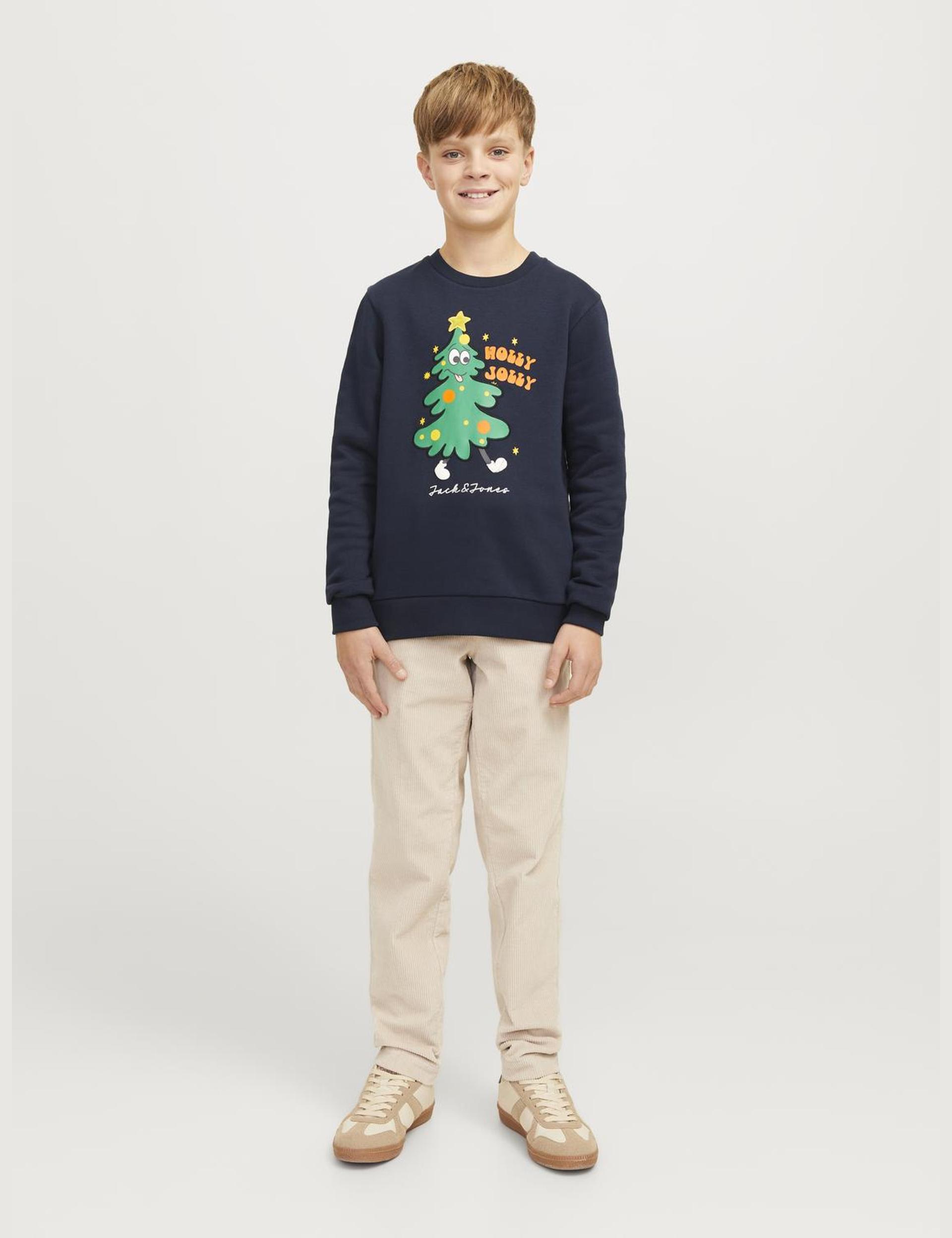 Jack & Jones Junior Boys Cotton Rich Holly Jolly Slogan Sweatshirt (8-16 Yrs) - 16y - Navy Mix, Navy