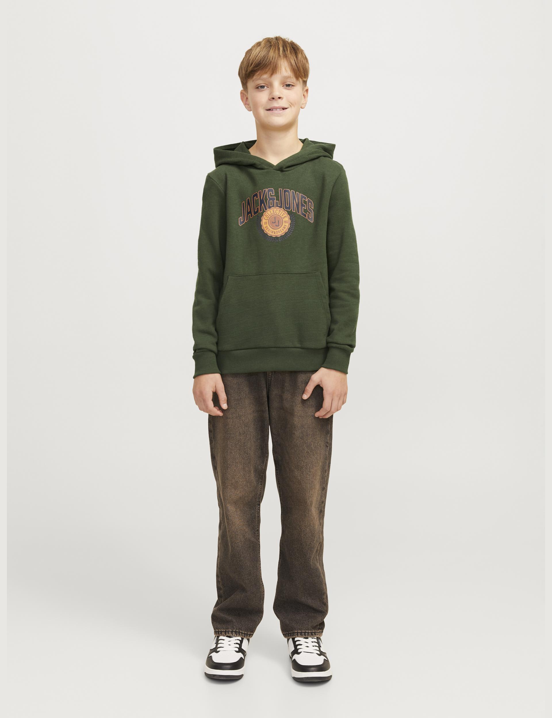 Jack & Jones Junior Boys Cotton Rich Varsity Graphic Hoodie (8-16 Yrs) - 14y - Khaki Mix, Cream Mix,