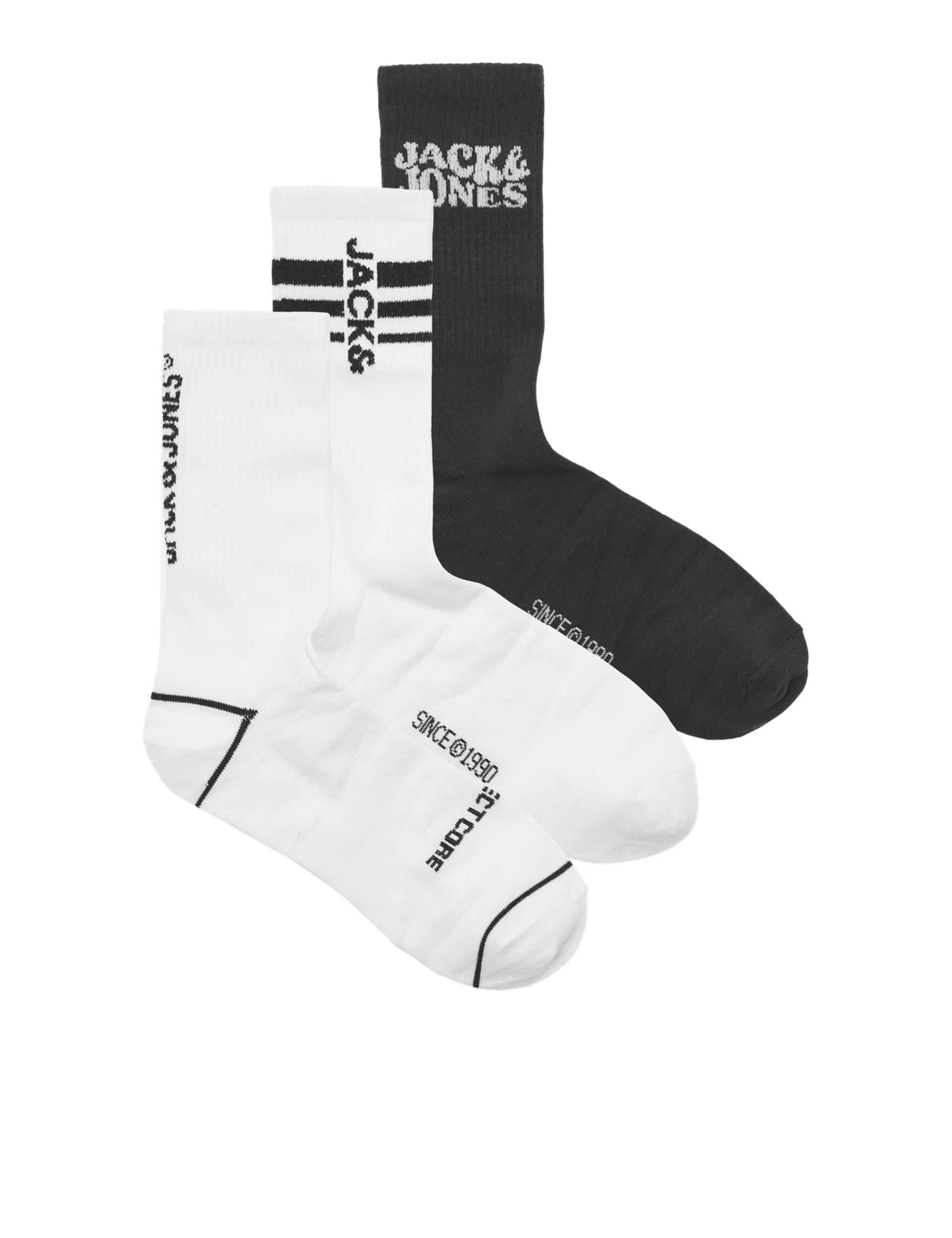 Jack & Jones Junior Boys 3pk Cotton Rich Sports Socks Gift Box (1 Large - 9 Large) - 1-4 - White Mix