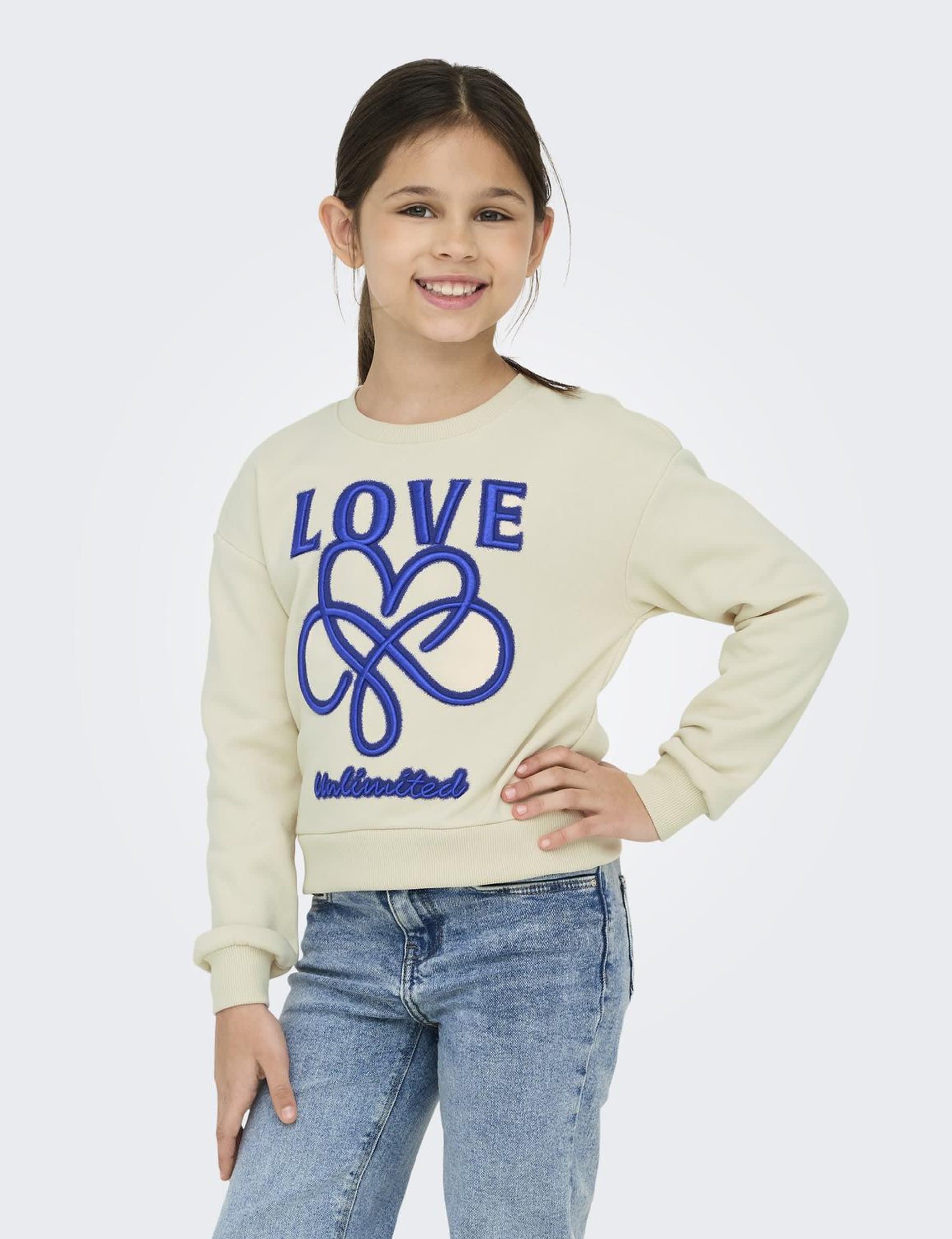 Kids Only Girls Cotton Rich Love Slogan Sweatshirt (7-14 Yrs) - 13-14 - Beige Mix, Beige Mix