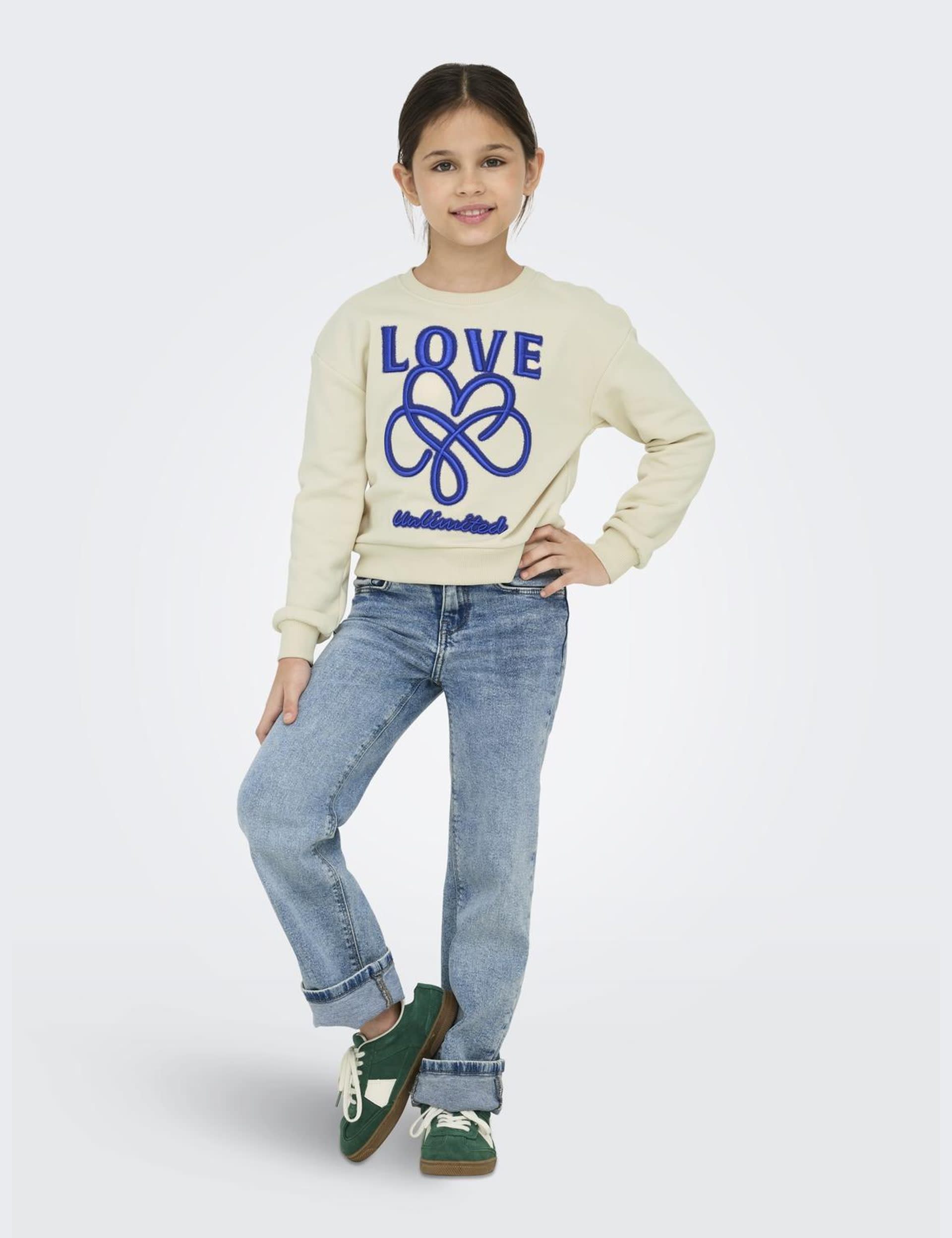 Kids Only Girls Cotton Rich Love Slogan Sweatshirt (7-14 Yrs) - 13-14 - Beige Mix, Beige Mix