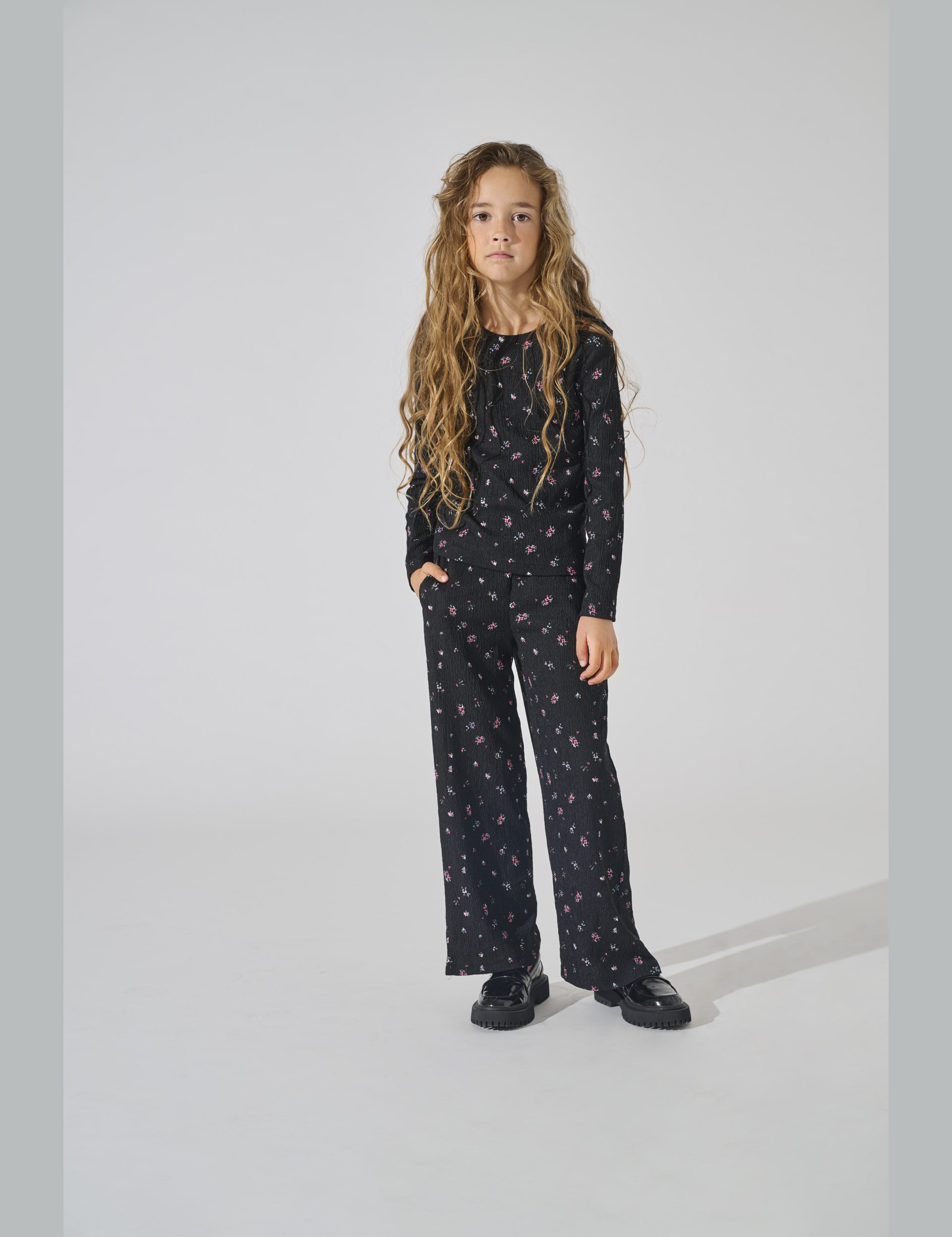 Kids Only Girls Textured Floral Long Sleeve Top (7-14 Yrs) - 13-14 - Black Mix, Black Mix