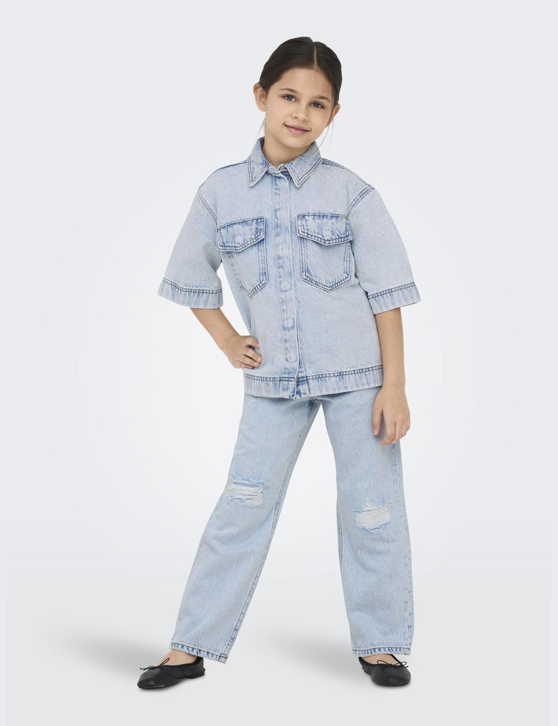 Kids Only Boys Pure Cotton Denim Denim Oversized Shirt (8-14 Yrs) - 14y, Denim