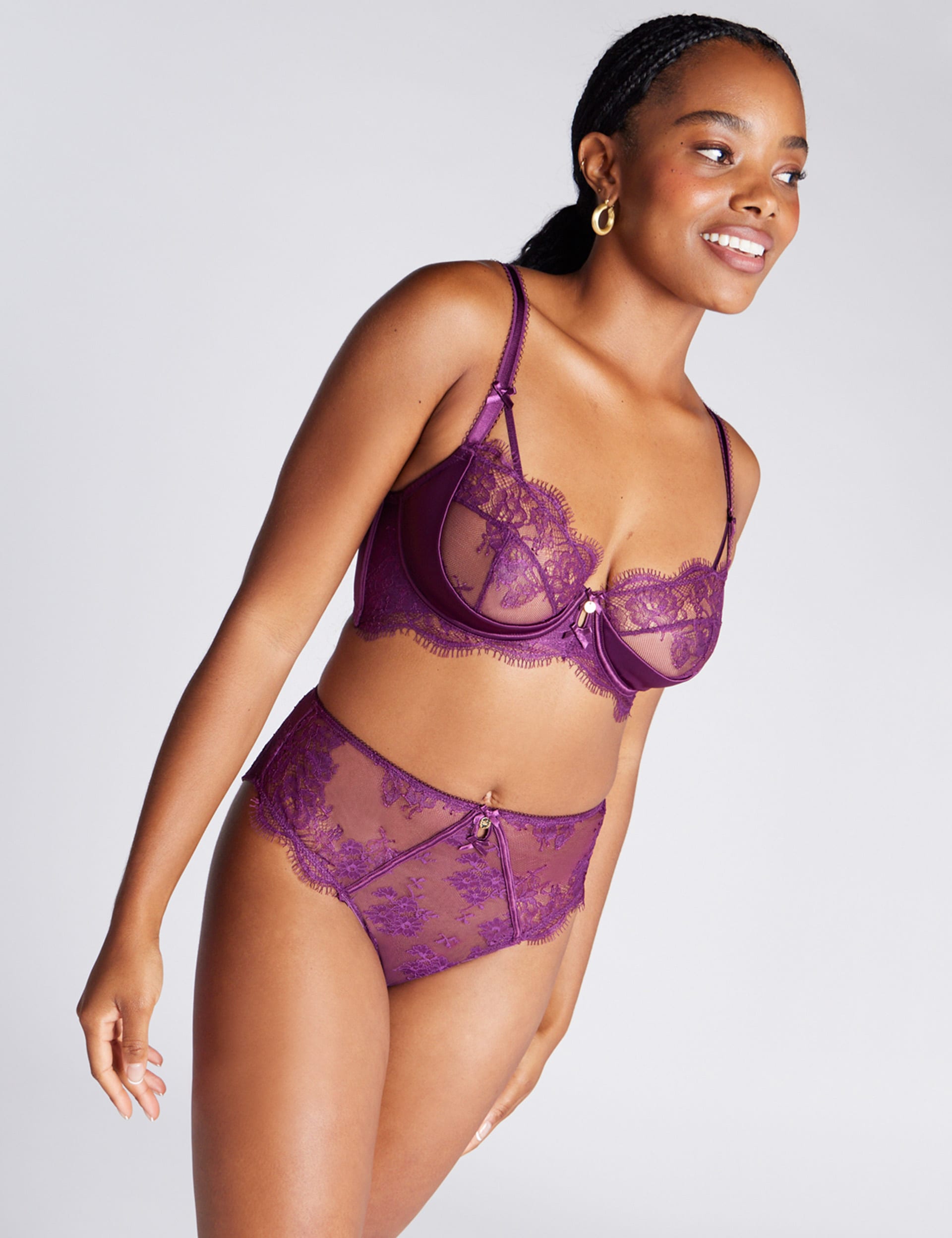 Boux Avenue Women's Tiana Lace Wired Balconette (B-F) - 32E - Berry, Berry