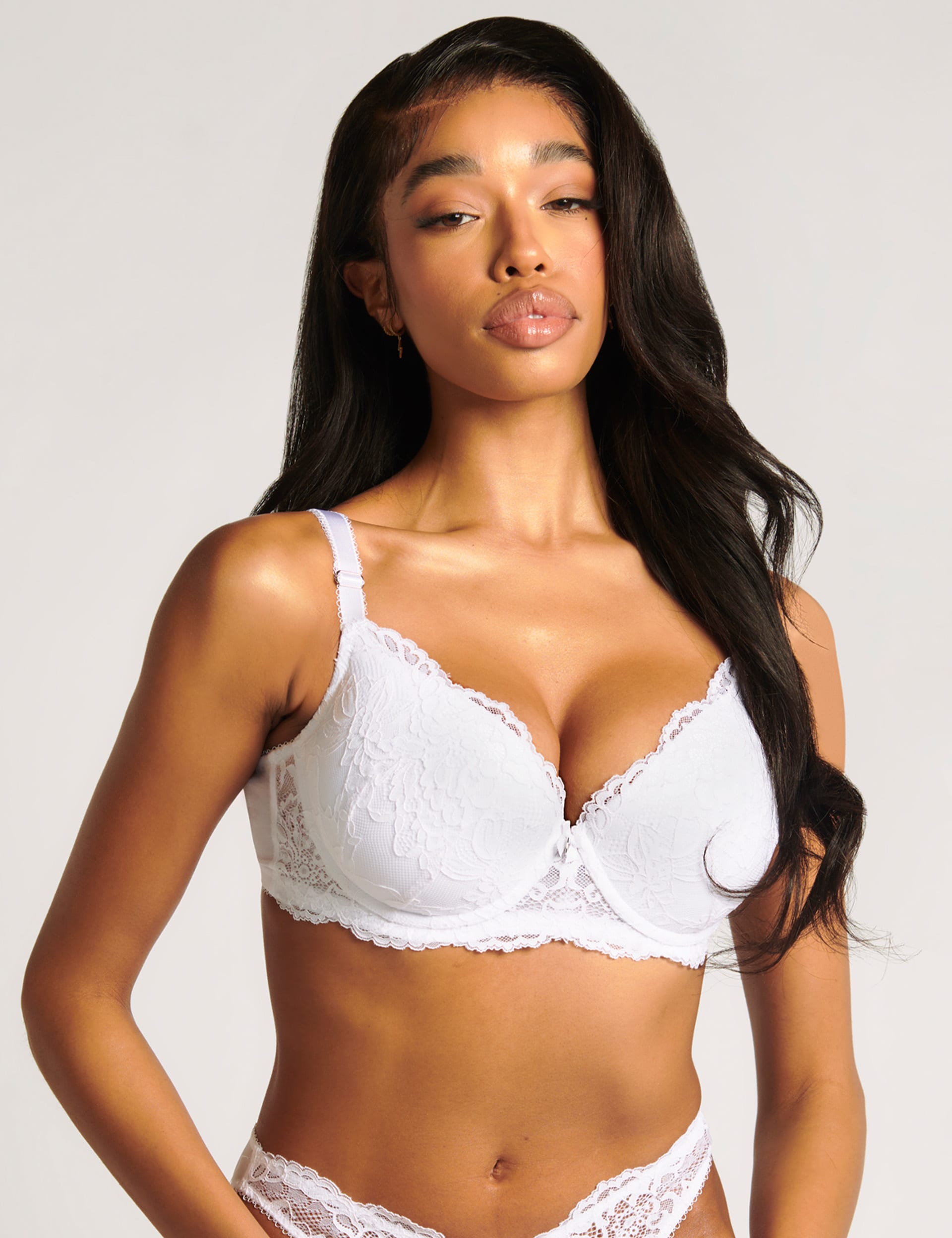 Boux Avenue Women's Billie Wired Balcony Bra (B-G) - 32B - White, Black,White