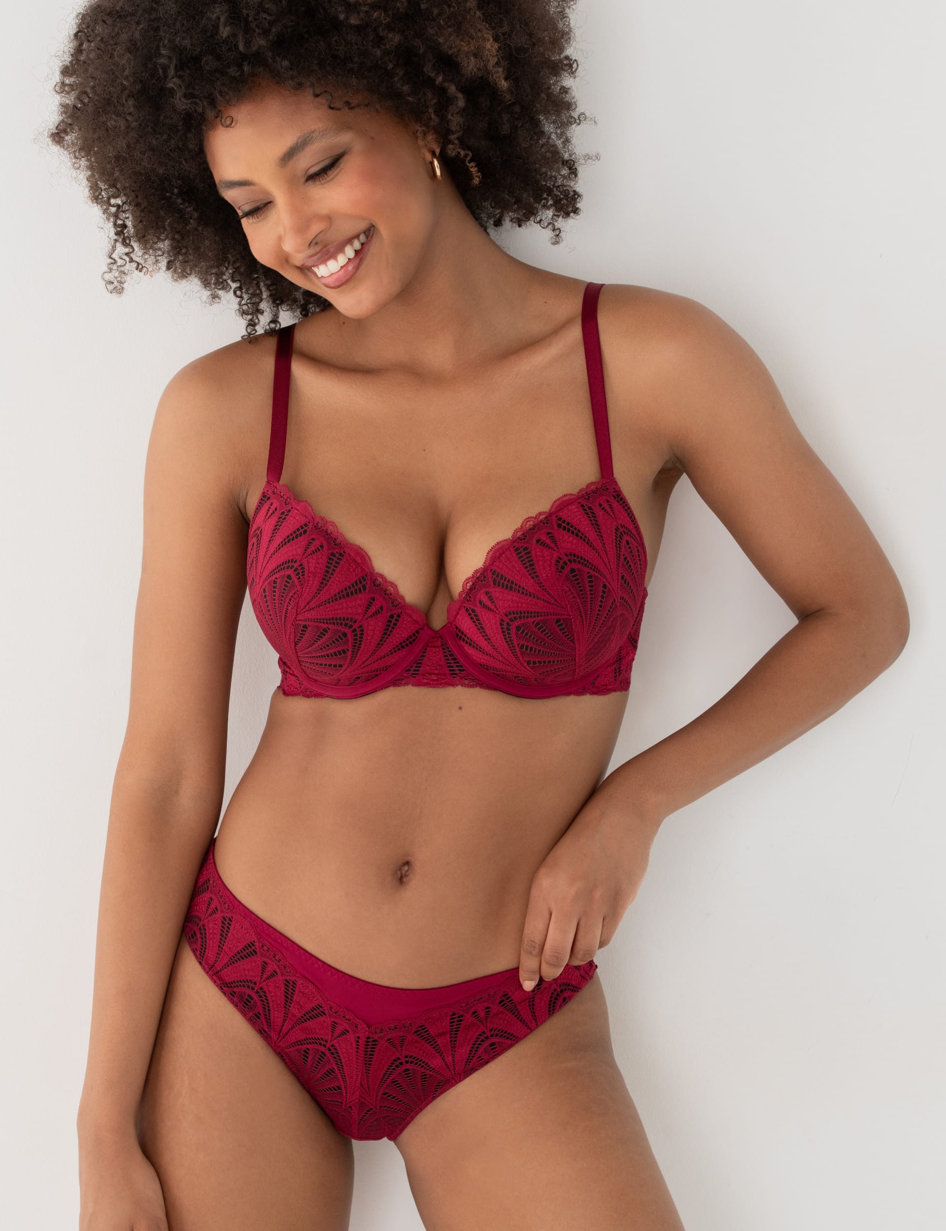 Pour Moi Women's New Romance Lace Wired Push-Up Bra (A-DD) - 34C - Red Mix, Red Mix,Black Mix,White,